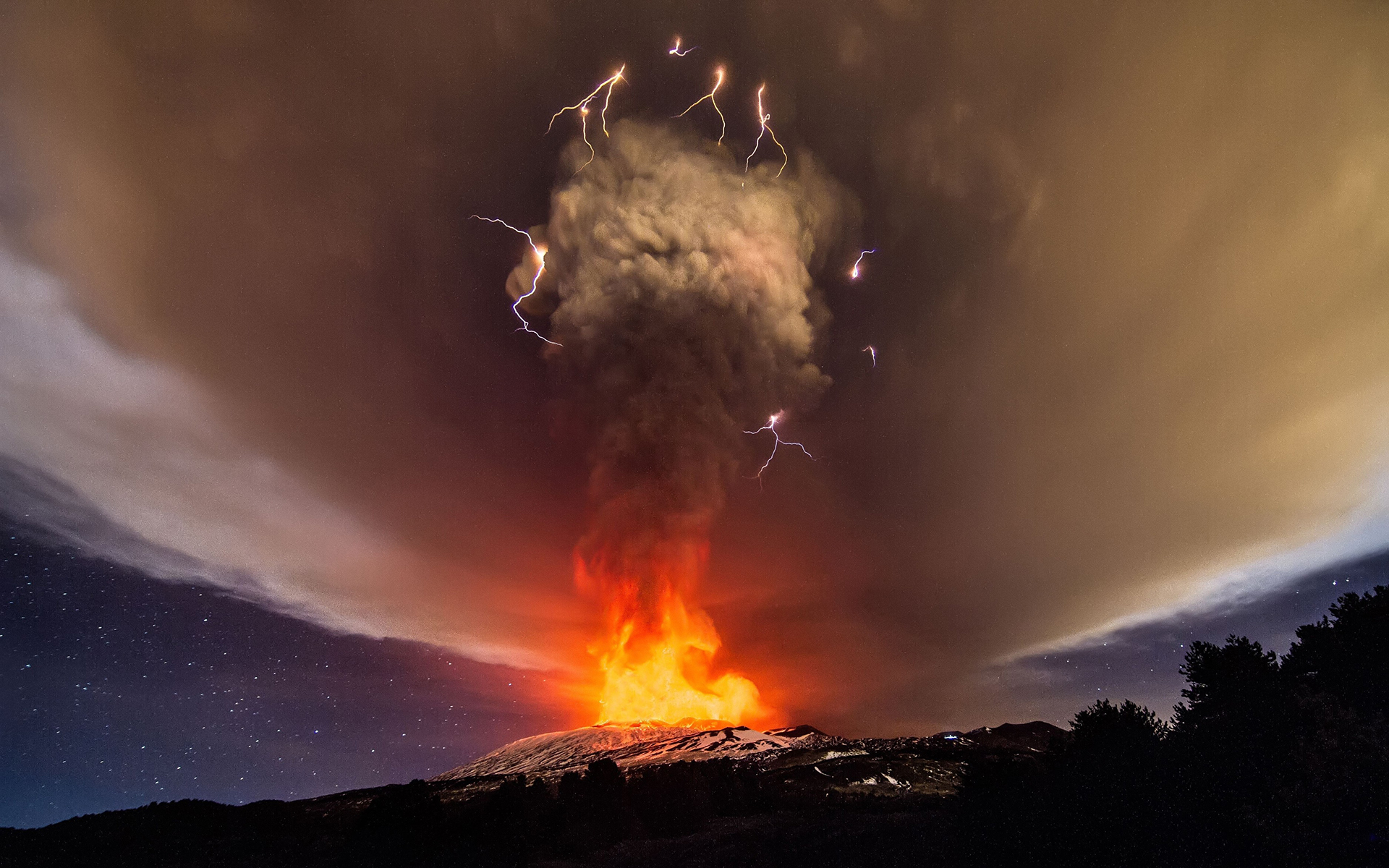 Free download wallpaper Fire, Lightning, Earth, Cloud, Volcano on your PC desktop