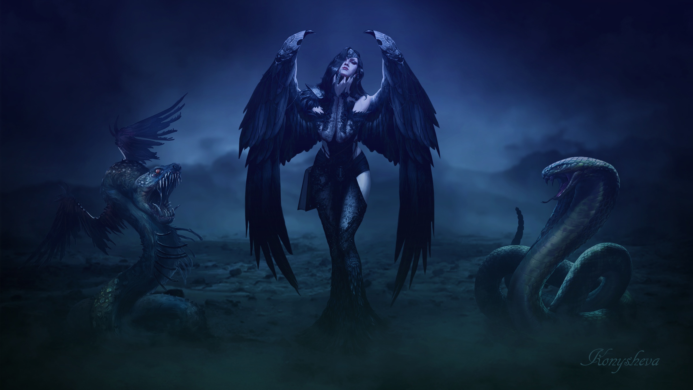 Free download wallpaper Gothic, Dark, Wings, Snake, Angel on your PC desktop