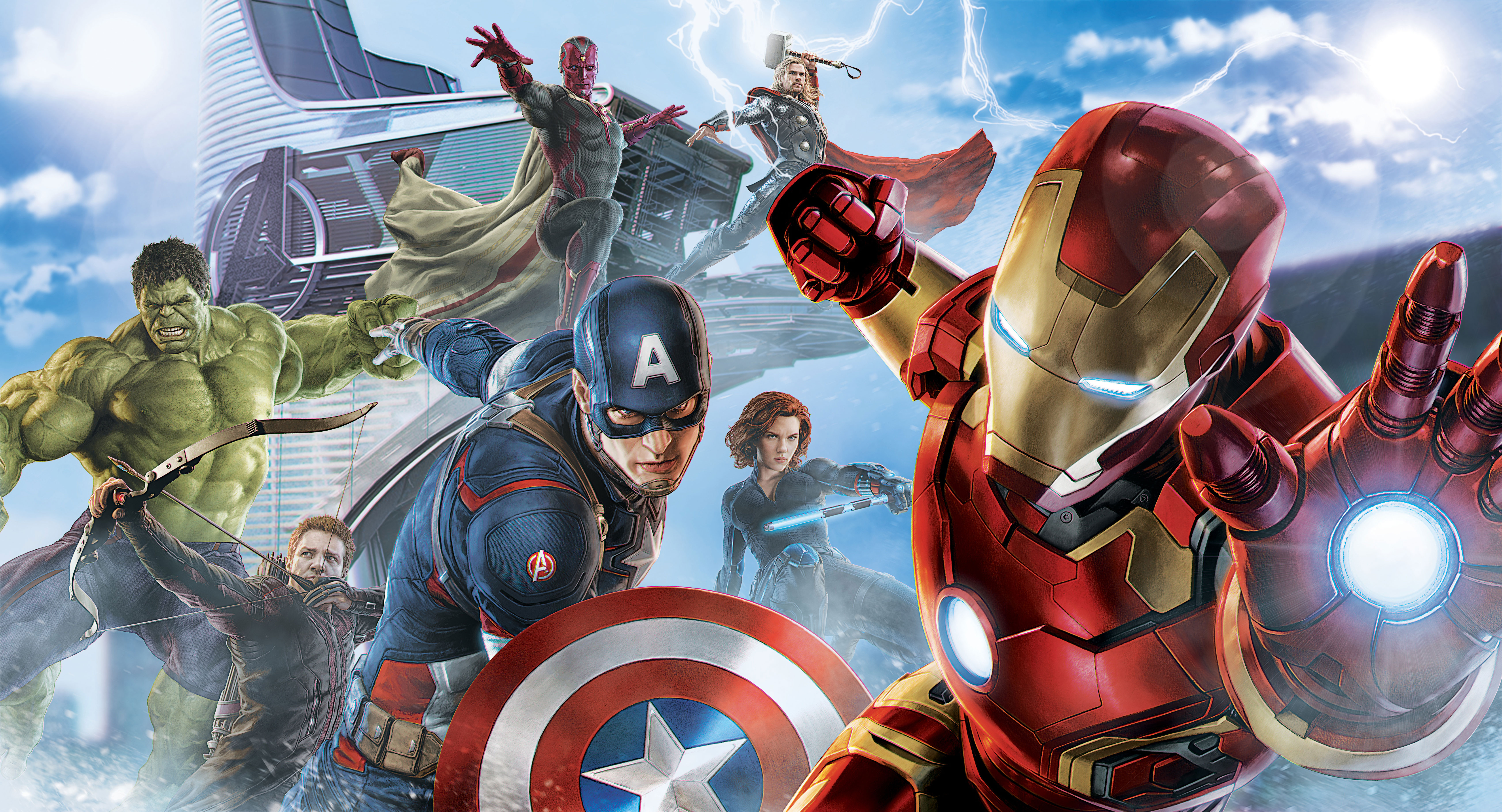 Скачать обои бесплатно Кино, Железный Человек, Капитан Америка, Мстители, Халк, Тор, Чёрная Вдова, Соколиный Глаз, Видение (Marvel Comics) картинка на рабочий стол ПК