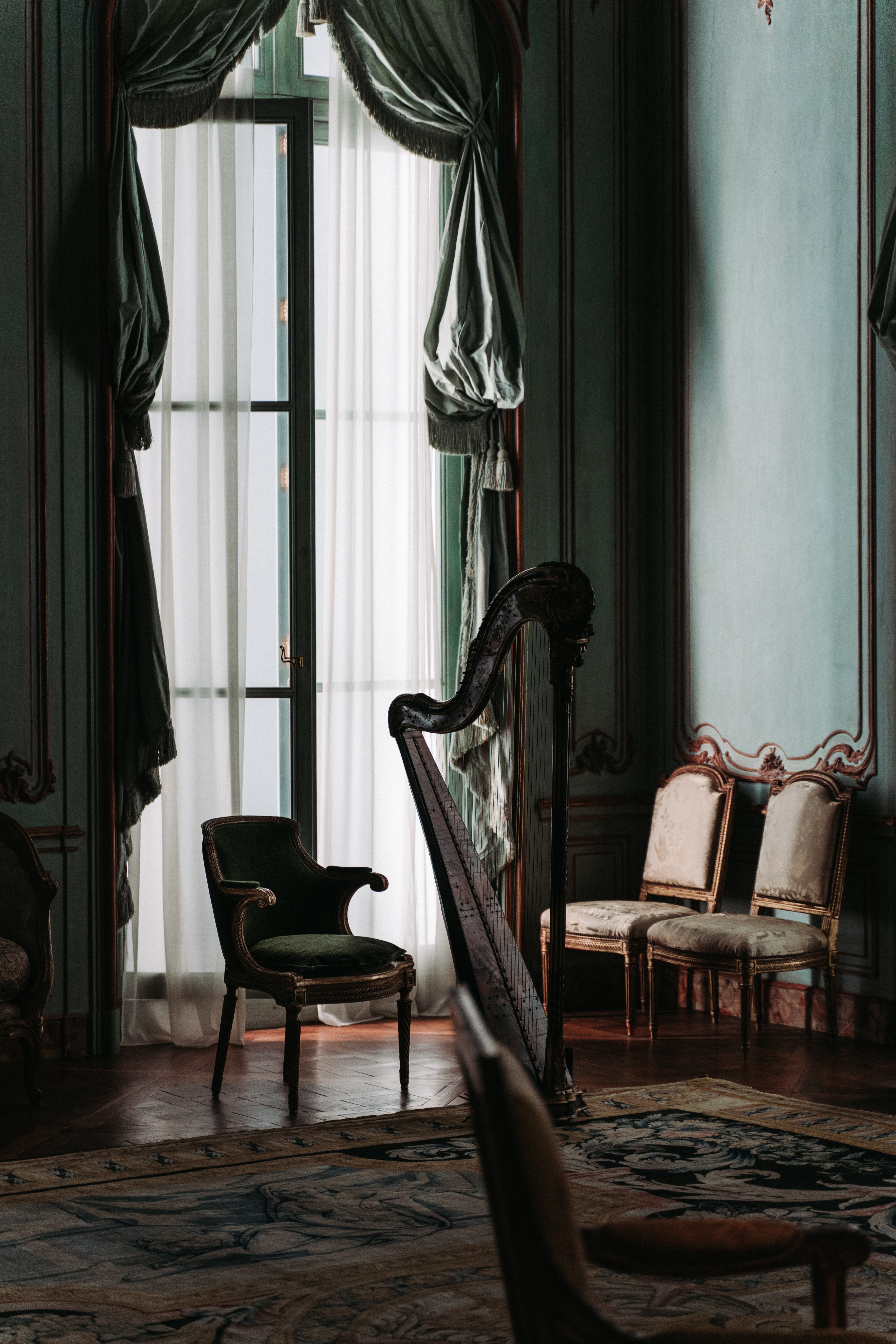 interior, miscellanea, miscellaneous, room, furniture, chairs, armchairs, harp
