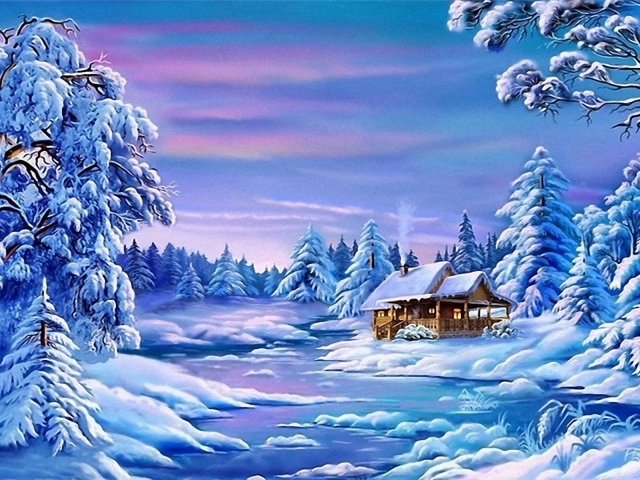 Free download wallpaper Landscape, Winter, Snow, Artistic, Cabin on your PC desktop