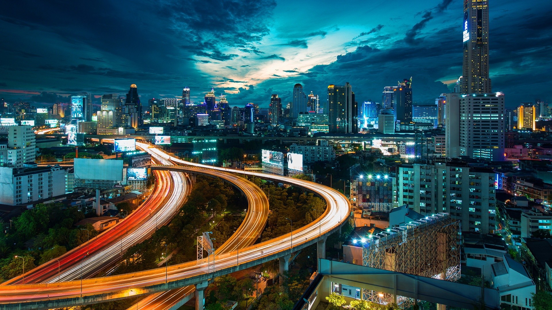 Download mobile wallpaper Cities, Night, Architecture, Building, Road, Thailand, Bangkok, Man Made for free.