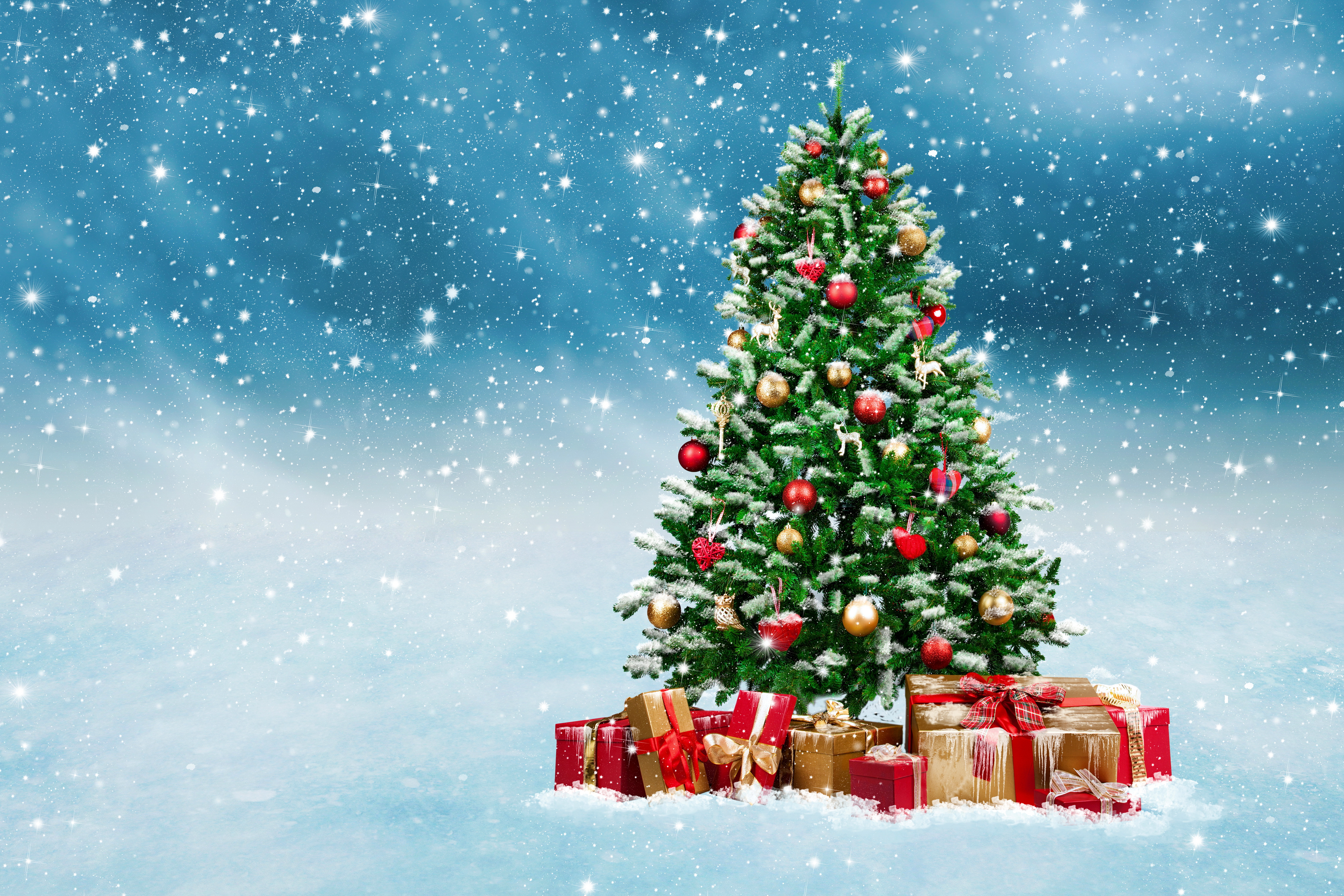 Завантажити шпалери безкоштовно Зима, Сніг, Різдво, Свято, Подарунок, Різдвяна Ялинка, Різдвяні Прикраси картинка на робочий стіл ПК