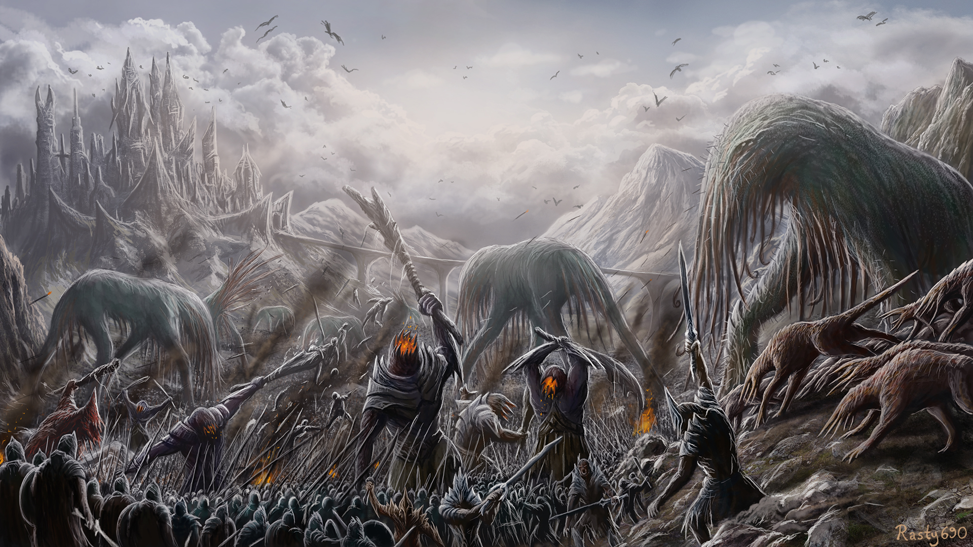 Download mobile wallpaper Fantasy, Creature, Battle for free.