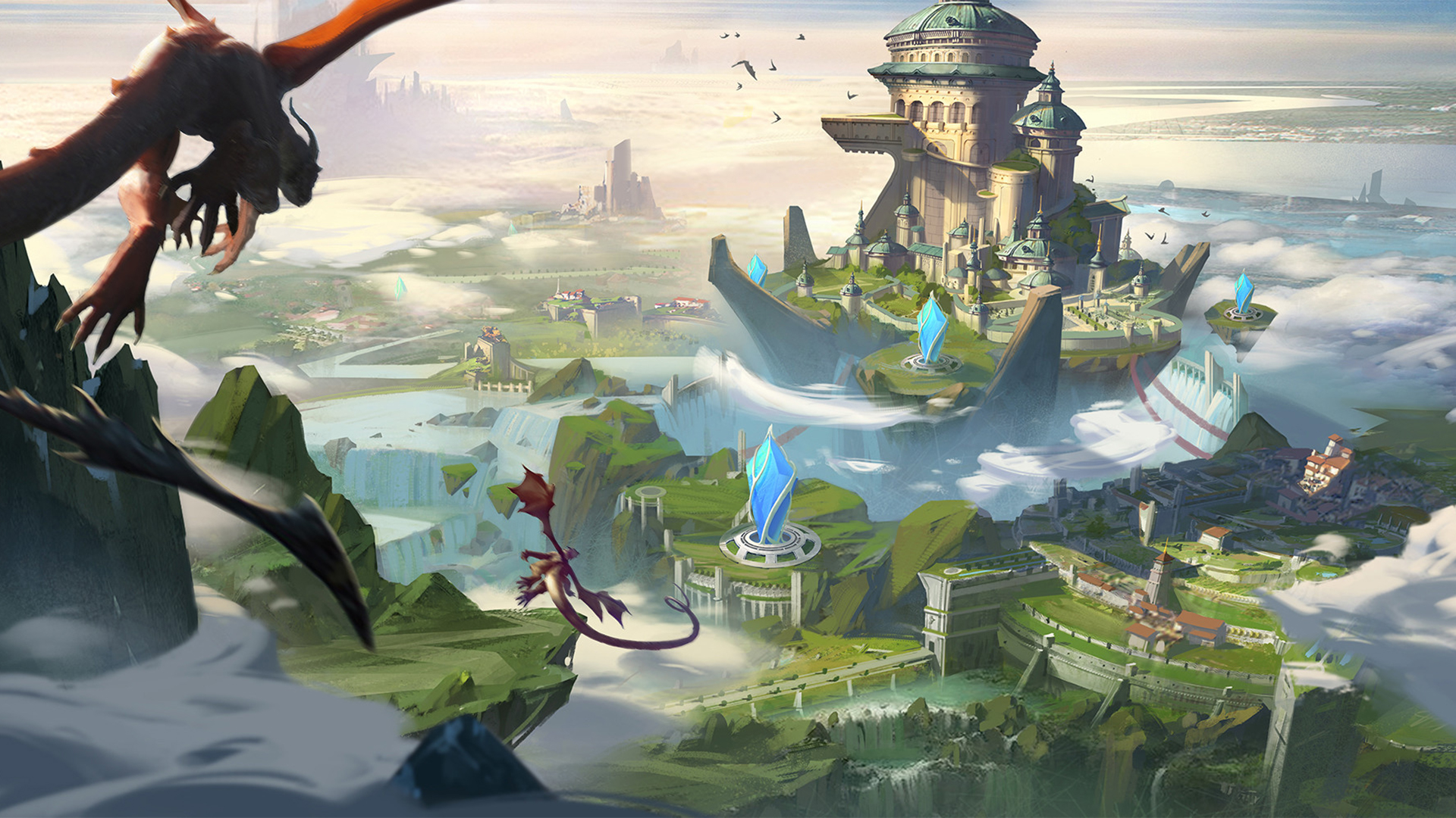 Free download wallpaper Fantasy, Castles, Bird, Creature, Flying, Castle on your PC desktop