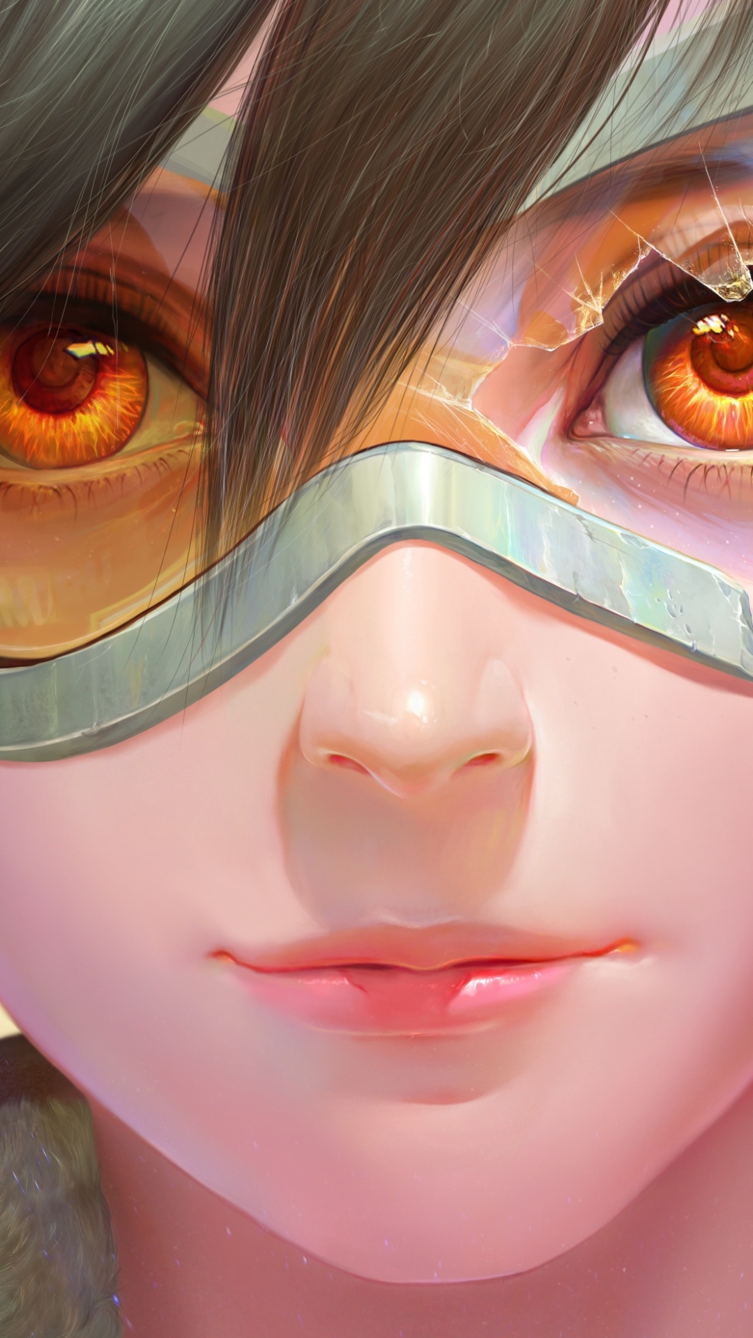 Download mobile wallpaper Face, Overwatch, Video Game, Short Hair, Orange Eyes, Tracer (Overwatch) for free.