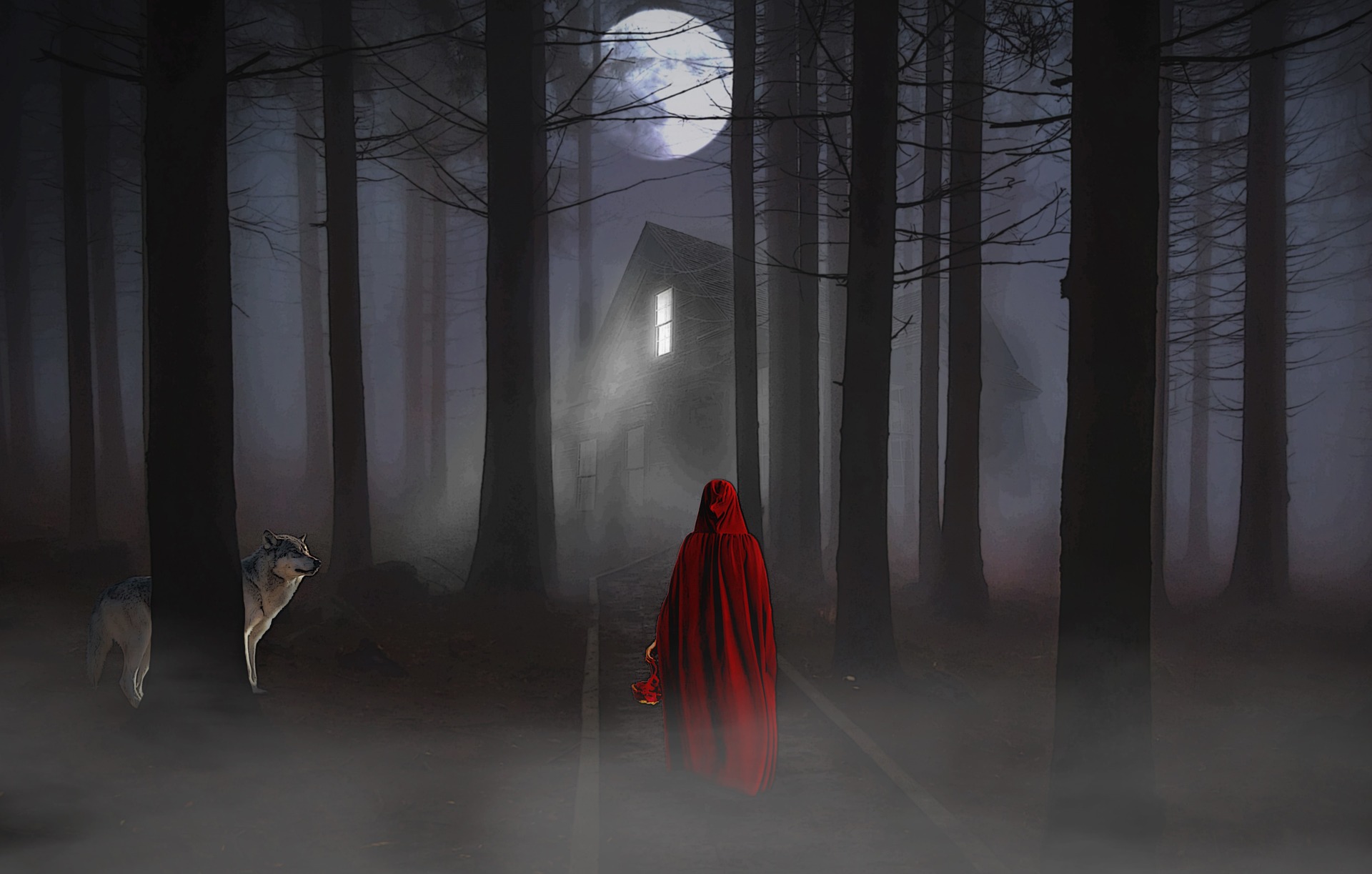 Descarga gratuita de fondo de pantalla para móvil de Fantasía, Caperucita Roja, Oscuro, Lobo.