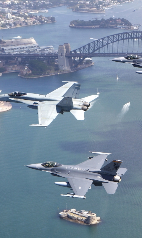 Baixar papel de parede para celular de Austrália, Militar, Ponte Da Baía De Sydney, Show Aéreo, Ponte Do Porto De Sydney gratuito.