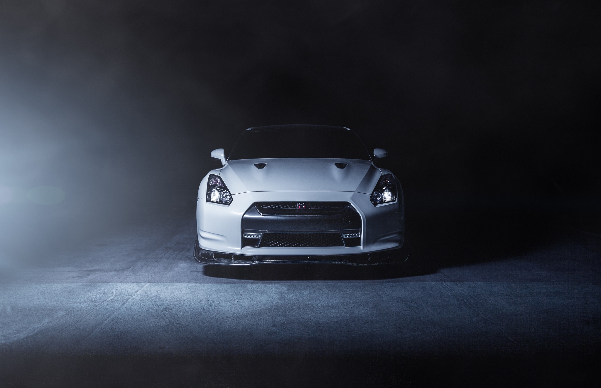 nissan, cars, white, smoke, gt r, front end, limber, r35