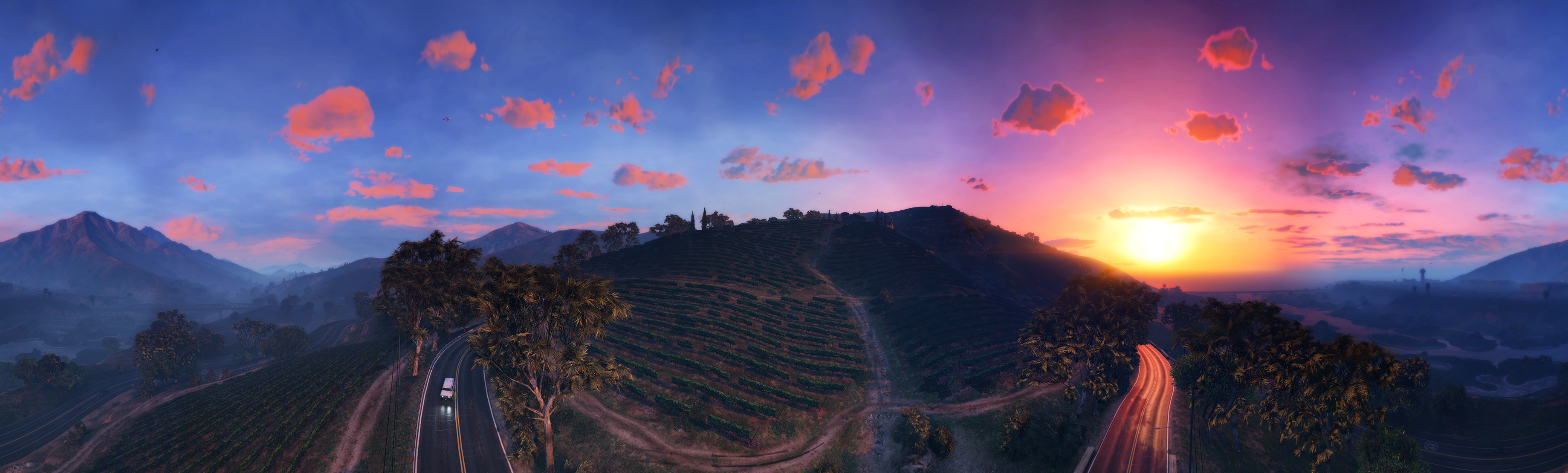 Free download wallpaper Sky, Sun, Mountain, Road, Panorama, Cloud, Video Game, Grand Theft Auto, Grand Theft Auto V on your PC desktop