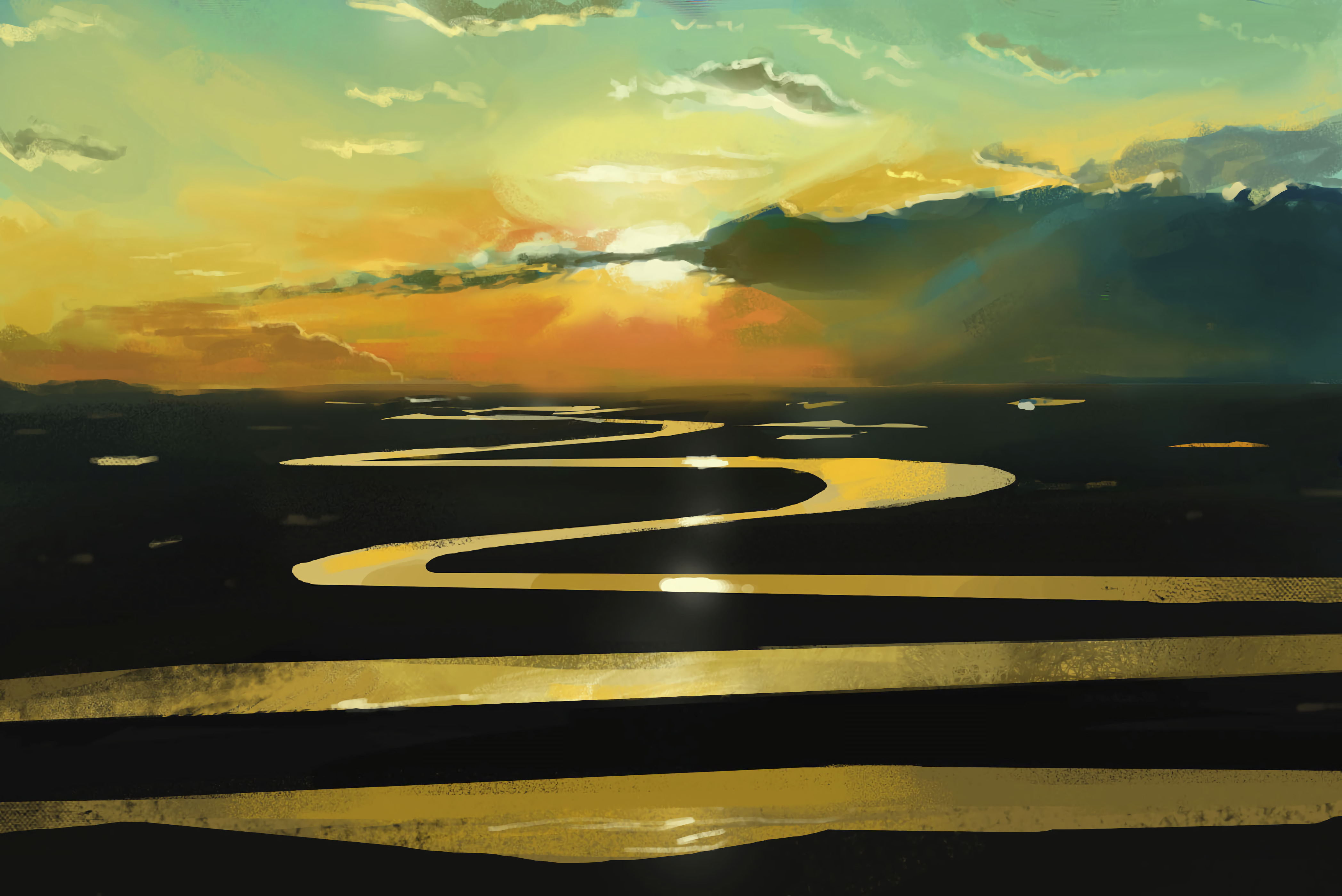 rivers, sunset, art, winding, sinuous download HD wallpaper
