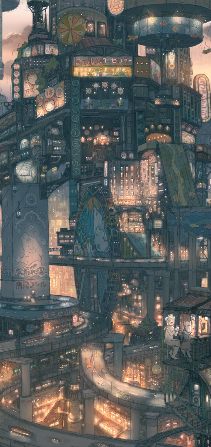 Handy-Wallpaper Nacht, Futuristisch, Asiatisch, Animes, Großstadt, Asiatinnen kostenlos herunterladen.