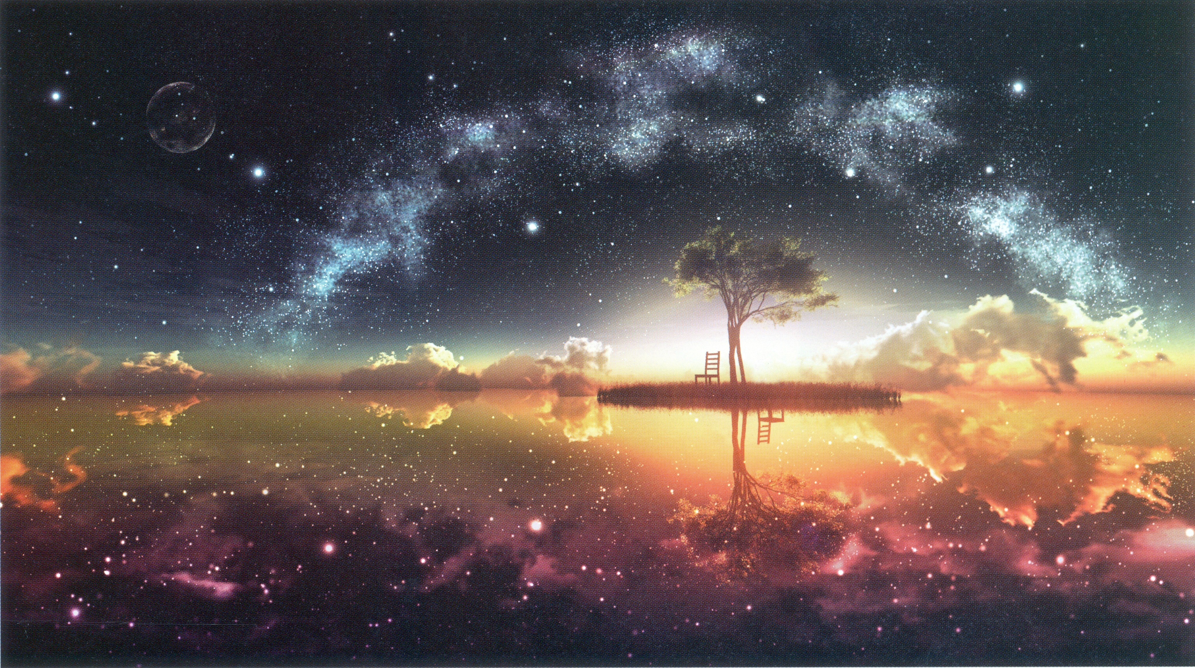 reflection, anime, tree, landscape