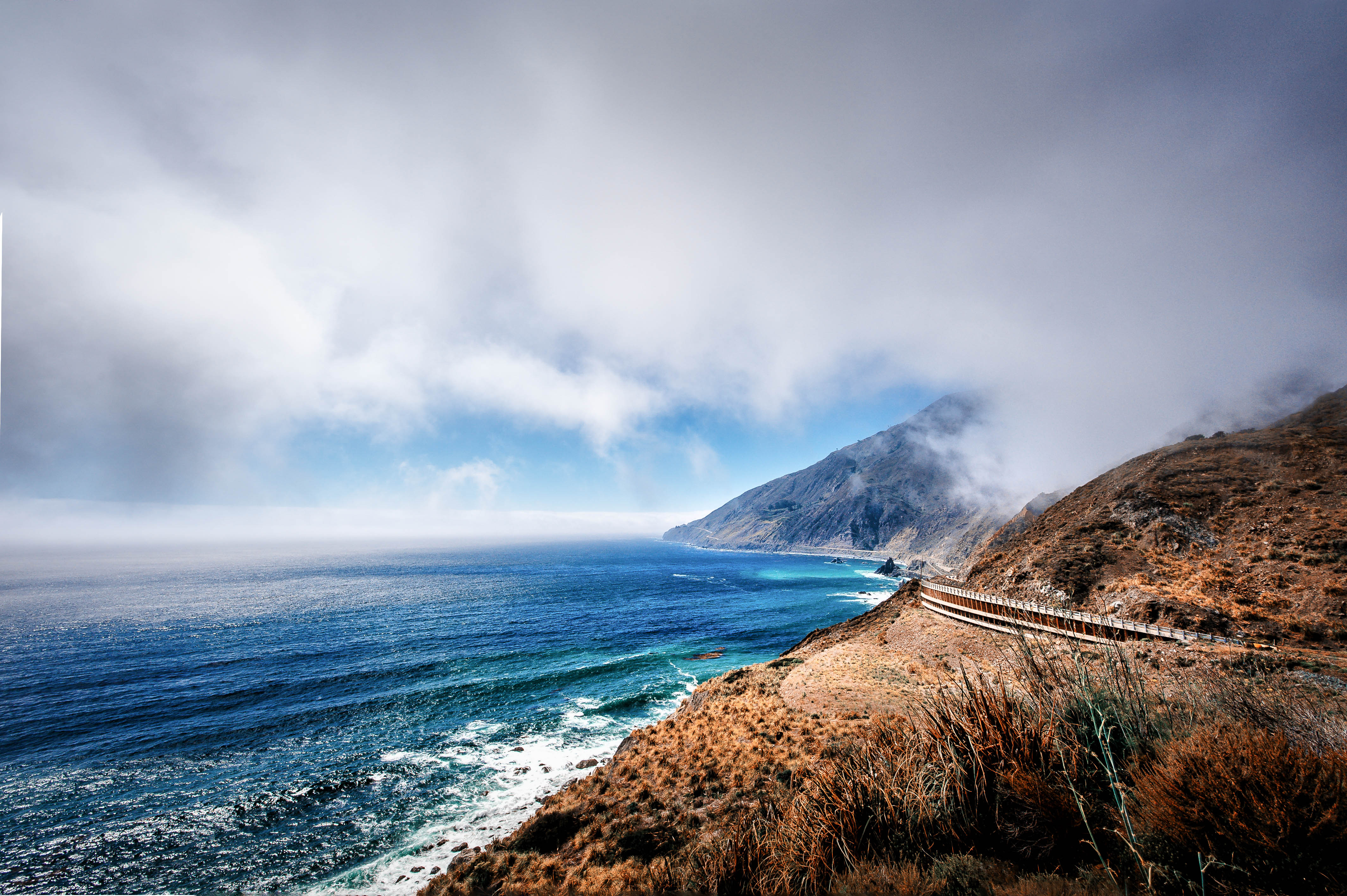 california, nature, mountains, coast, fog, ocean, bay 1080p
