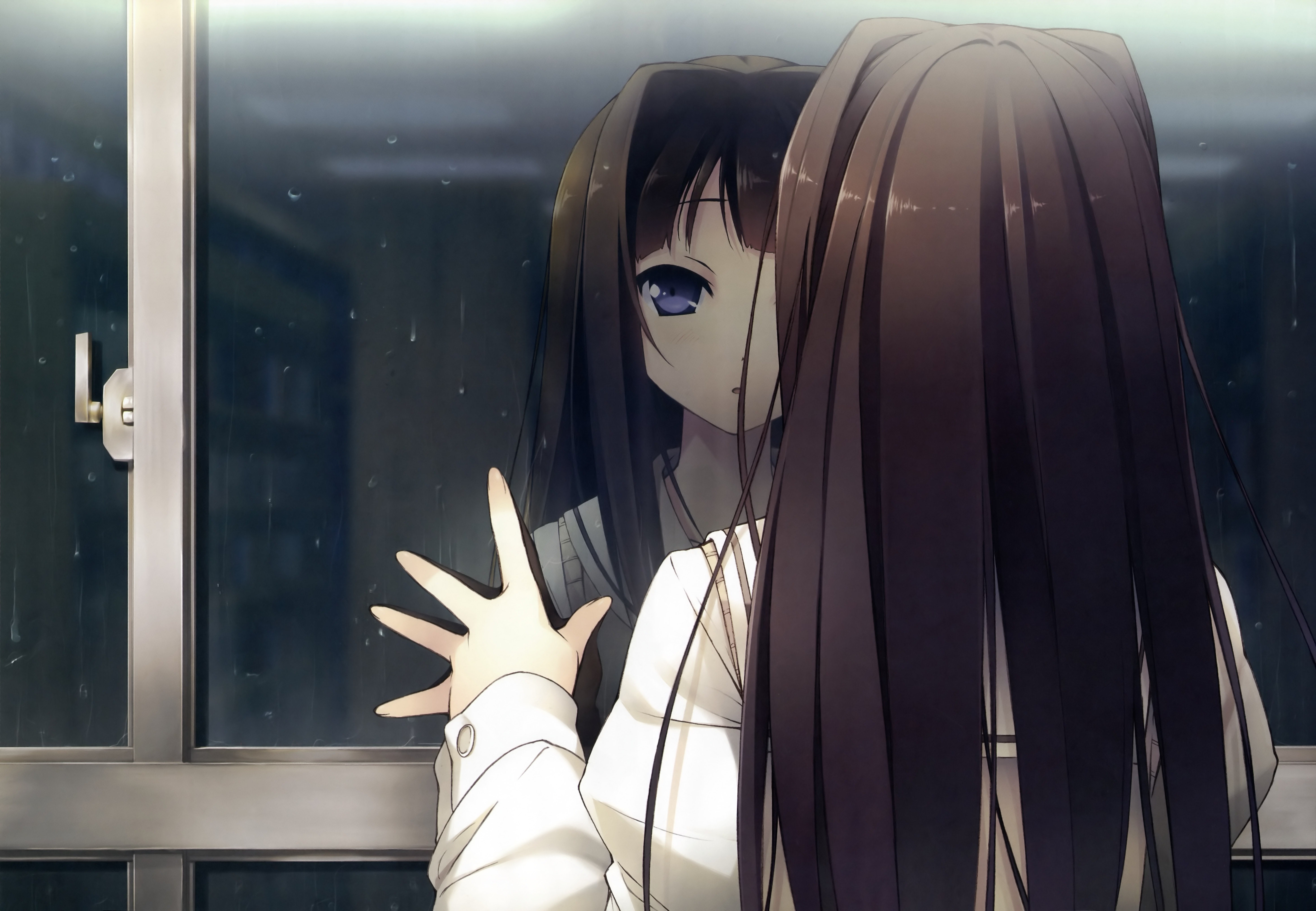 anime, your diary, ayase sayuki, rain, reflection, window