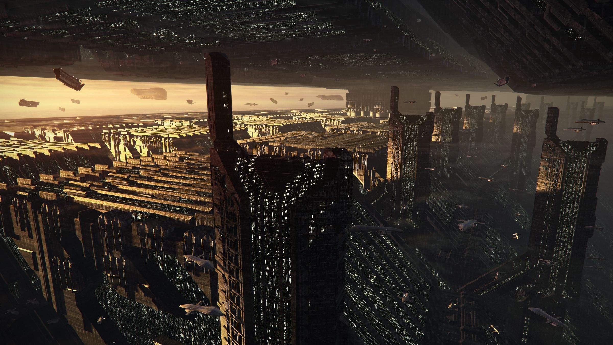 sci fi, city, metropolis, ship, skyscraper