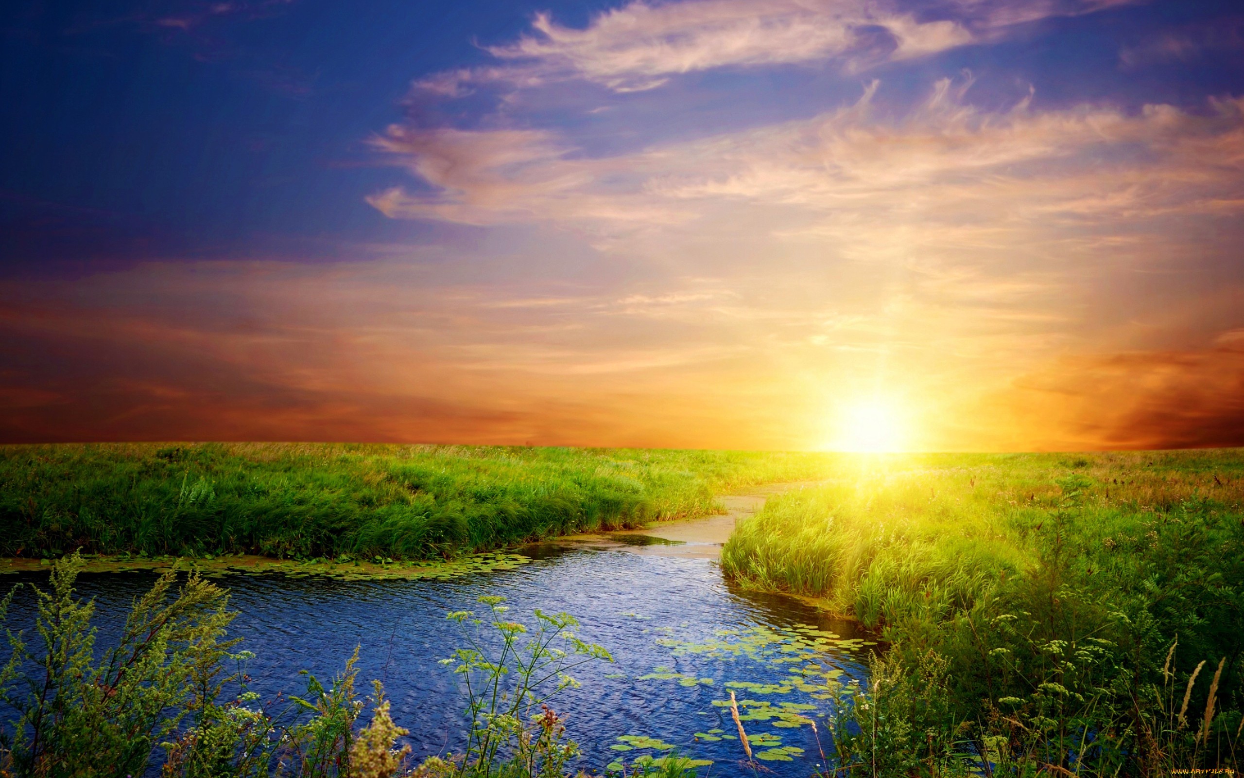 Download mobile wallpaper Rivers, Landscape, Nature, Sunset for free.