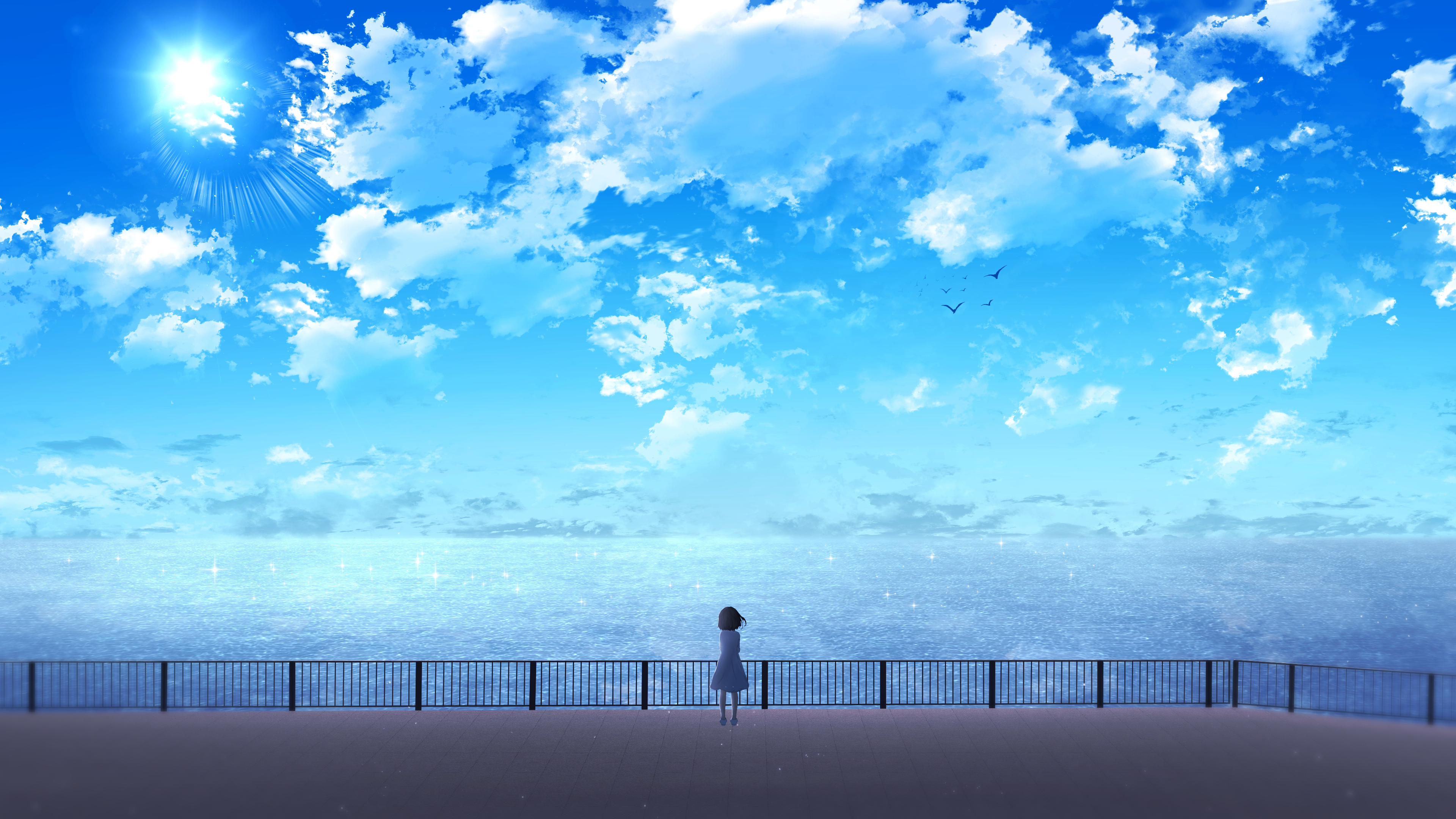 Скачать обои бесплатно Аниме, Небо, Море, Океан картинка на рабочий стол ПК