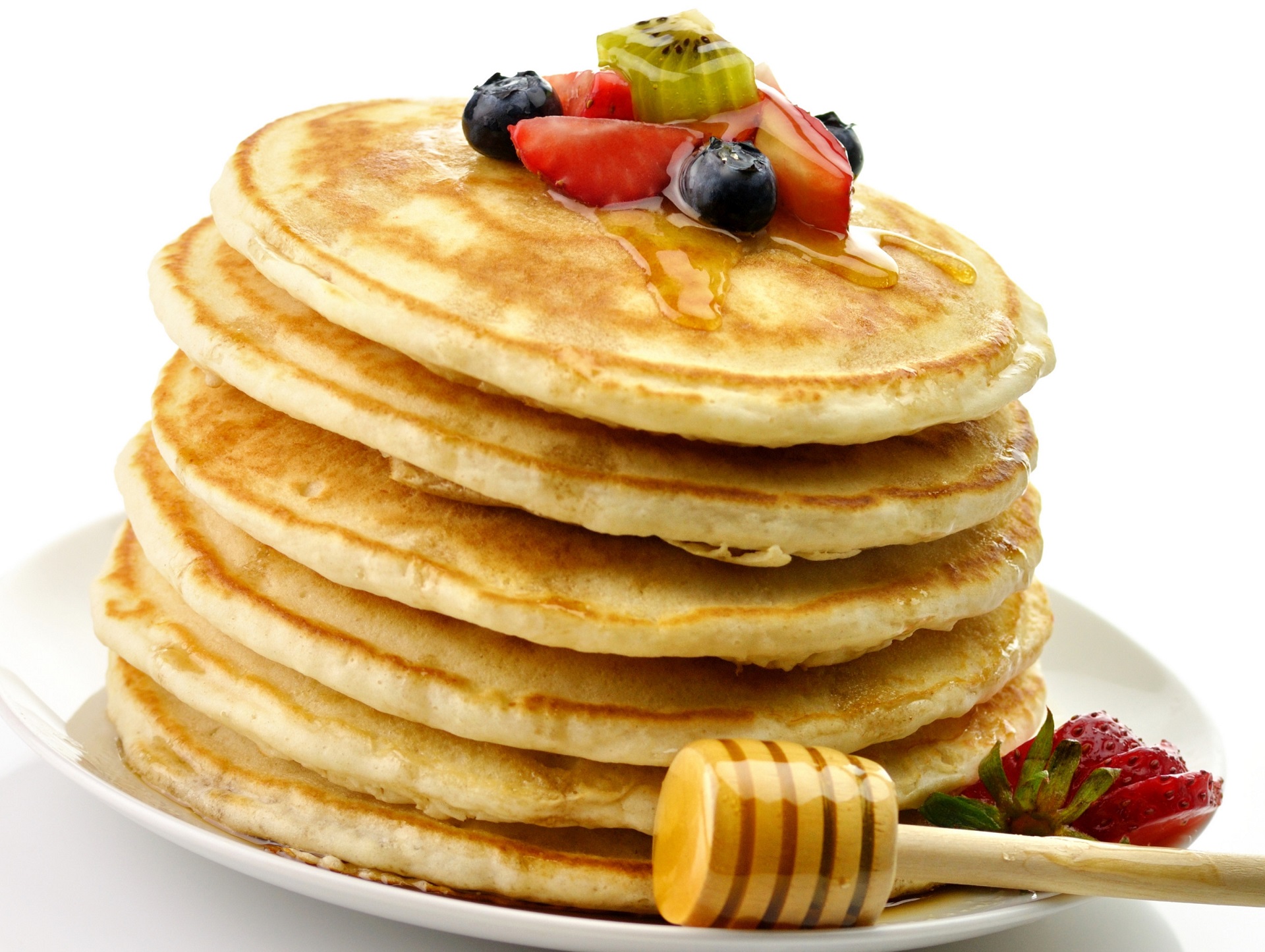 Download mobile wallpaper Food, Strawberry, Honey, Pancake for free.