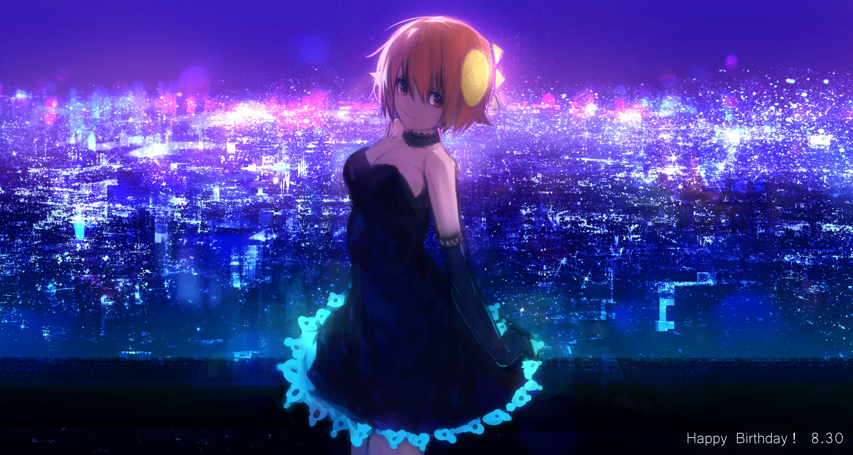 Free download wallpaper Anime, Night, Dress, Original, Brown Eyes, Brown Hair, Short Hair on your PC desktop