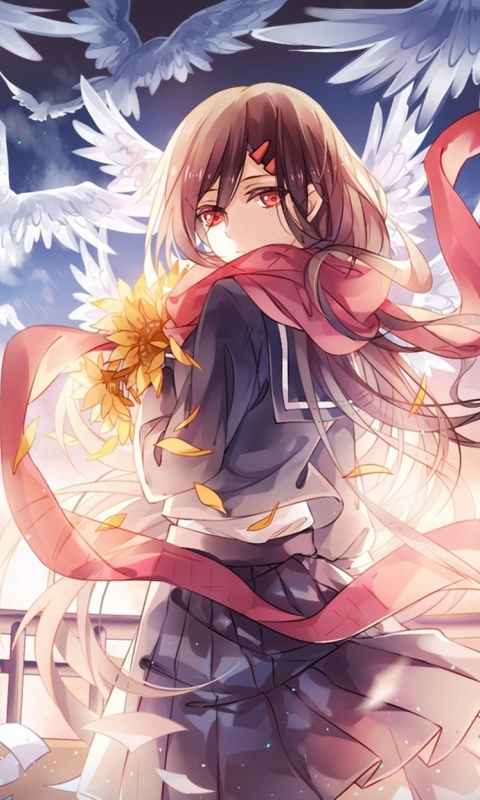 Descarga gratuita de fondo de pantalla para móvil de Pájaro, Ave, Animado, Uniforme Escolar, Ojos Rojos, Pelo Castaño, Proyecto Kagerou, Ayano Tateyama.