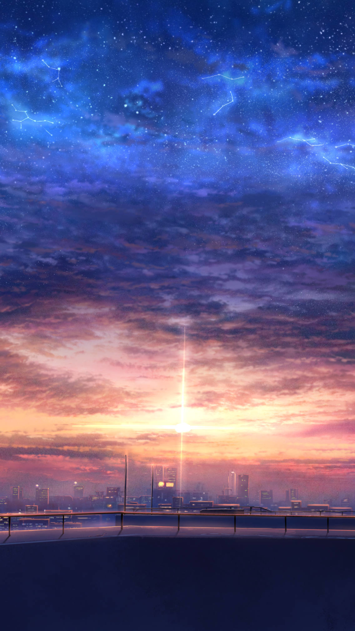 Download mobile wallpaper Anime, Sunset, Sky, Starry Sky for free.