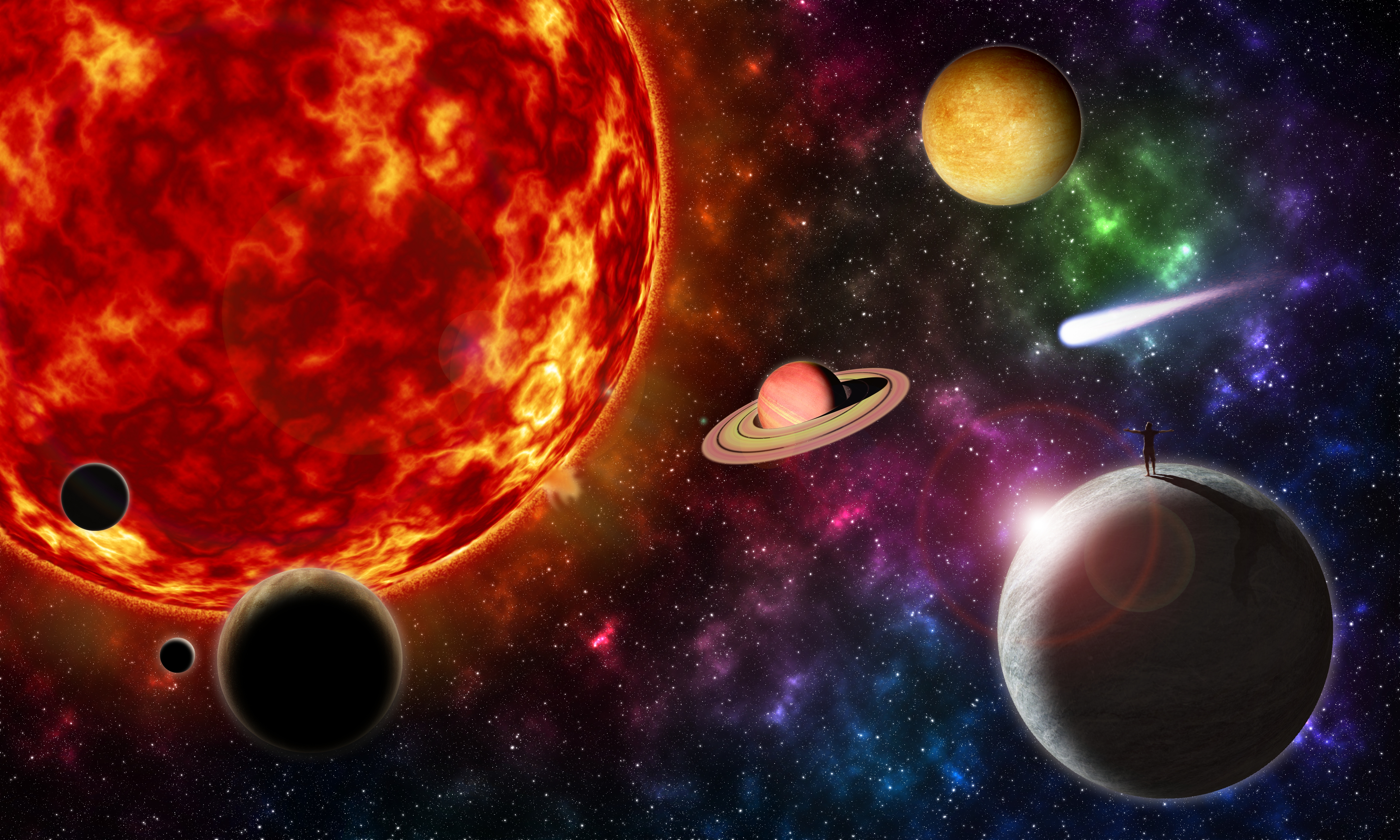 770443 скачать картинку научная фантастика, планета, красочный, цвета, метеор, космос - обои и заставки бесплатно