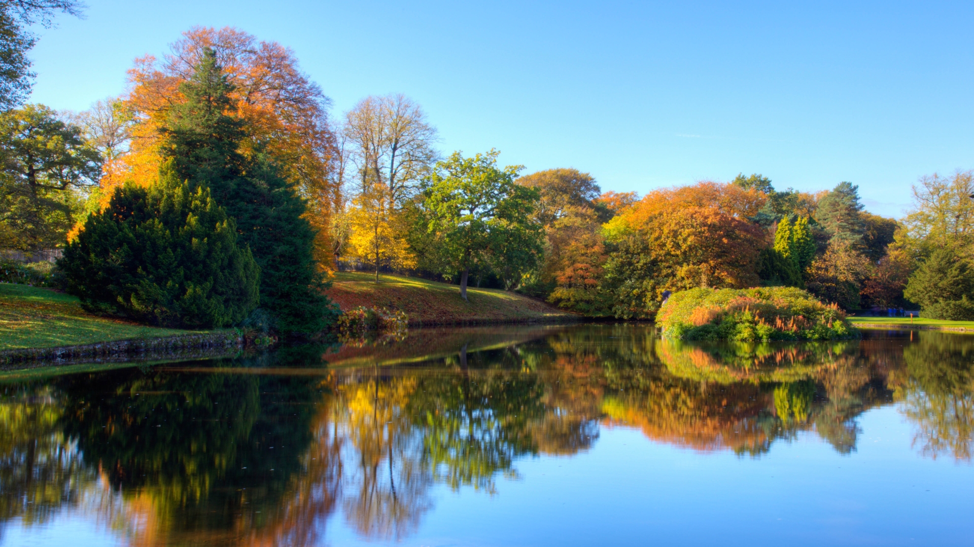 Free download wallpaper Water, Lake, Reflection, Park, Tree, Fall, Earth, Colors on your PC desktop