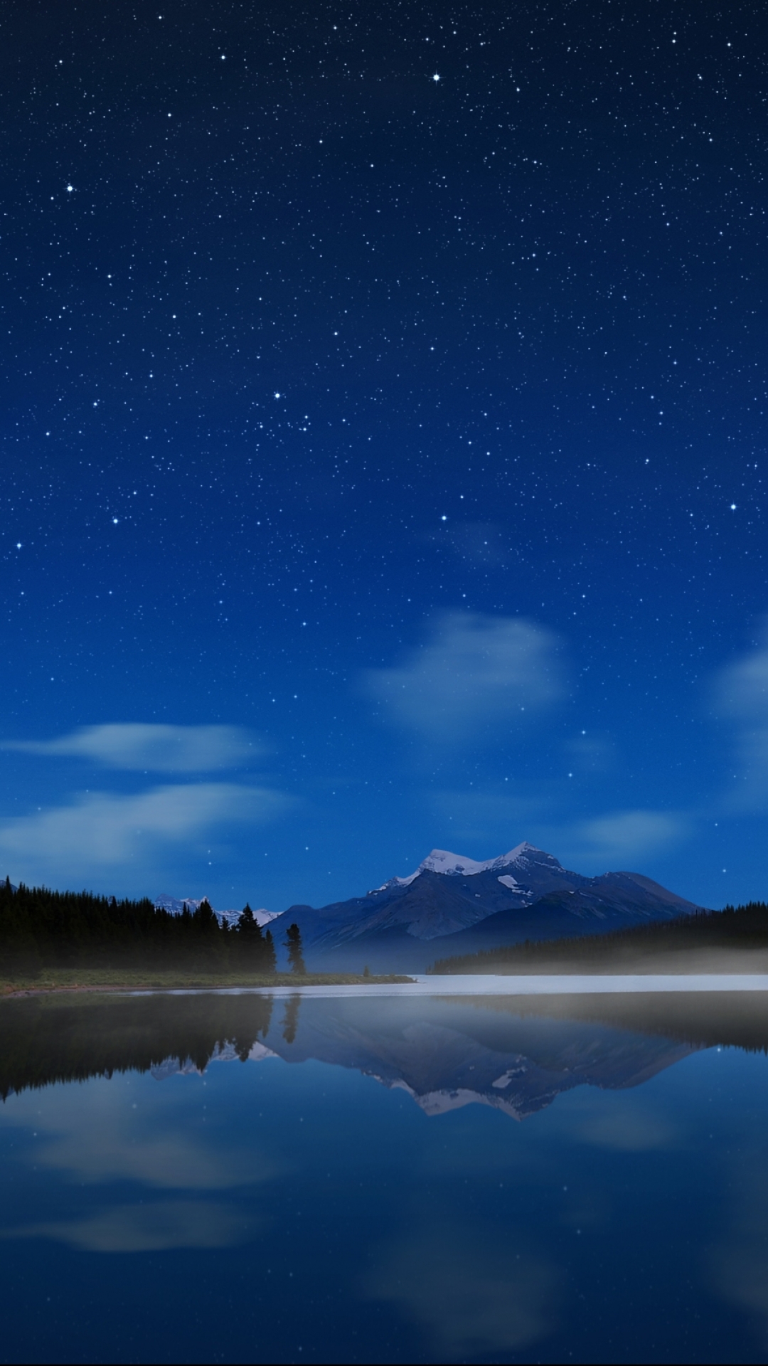 Download mobile wallpaper Landscape, Water, Stars, Night, Mountain, Lake, Reflection, Fog, Earth, Cloud for free.