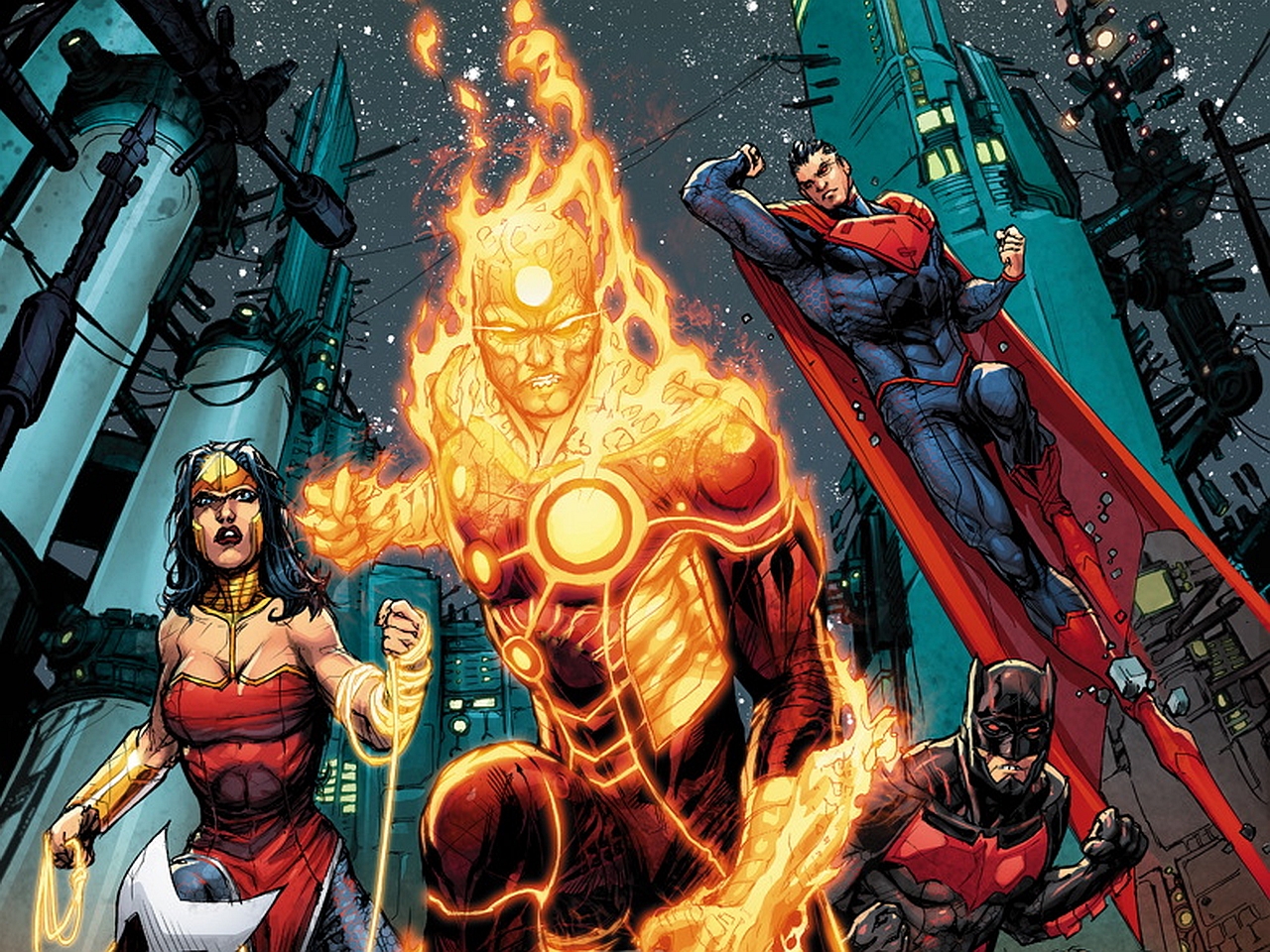 comics, justice league 3000, batman, dc comics, firestorm (dc comics), superman, wonder woman