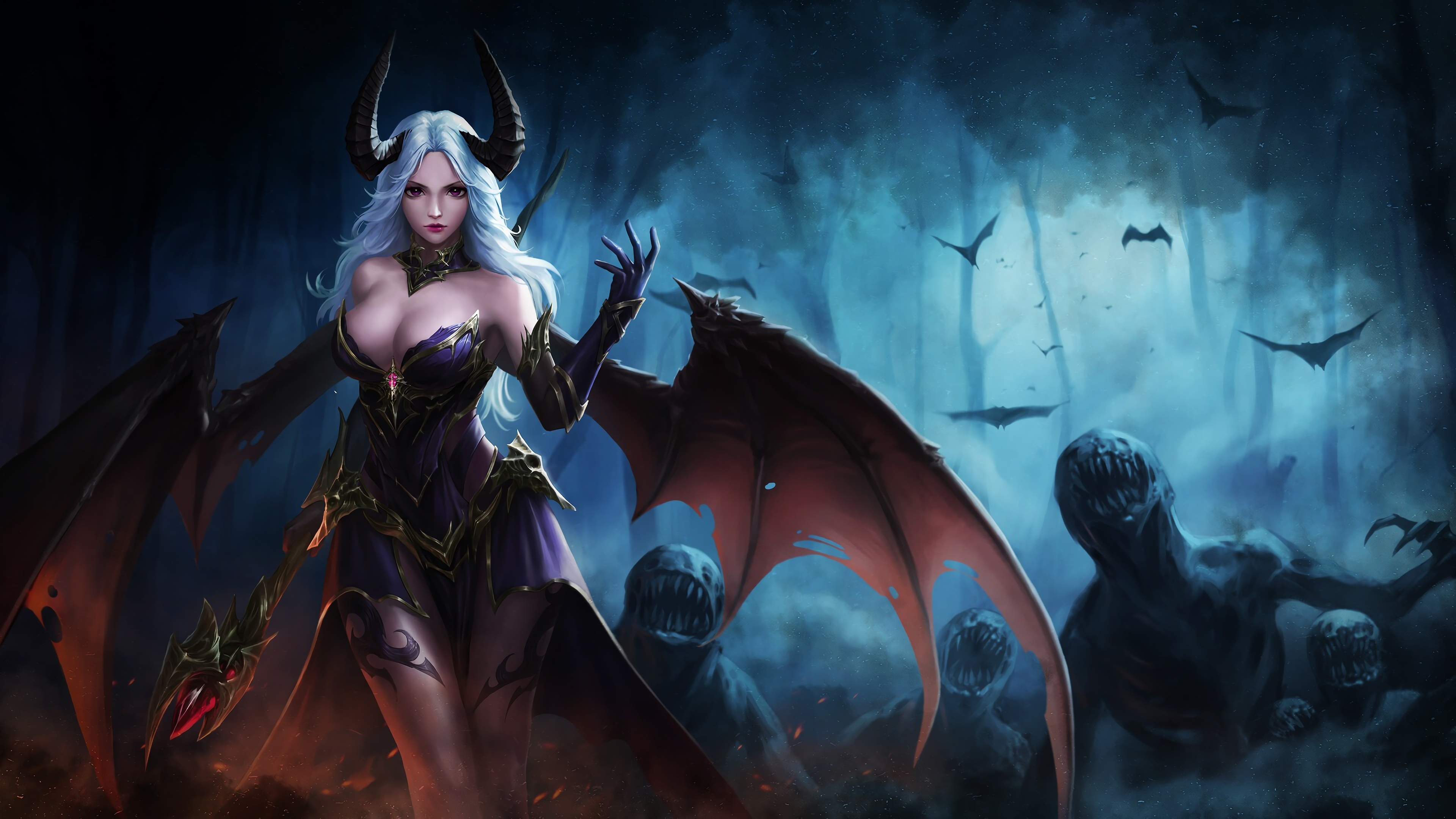 Download mobile wallpaper Dark, Wings, Horns, Demon for free.
