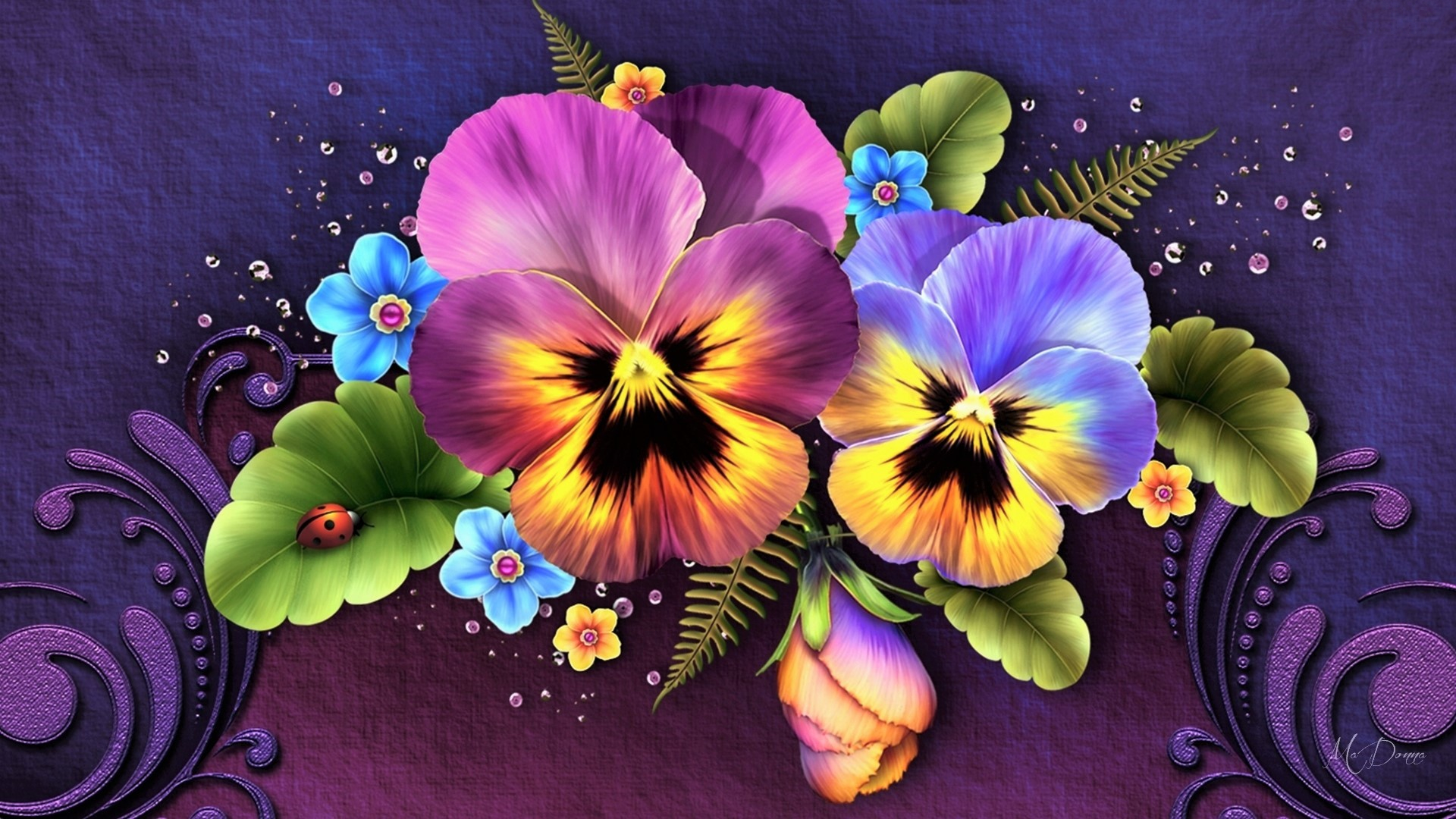 Handy-Wallpaper Blumen, Stiefmütterchen, Blume, Künstlerisch, Entwurf kostenlos herunterladen.