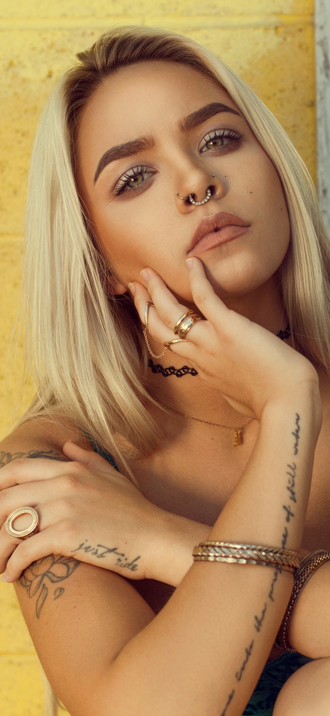 Download mobile wallpaper Tattoo, Blonde, Model, Women, Hazel Eyes for free.