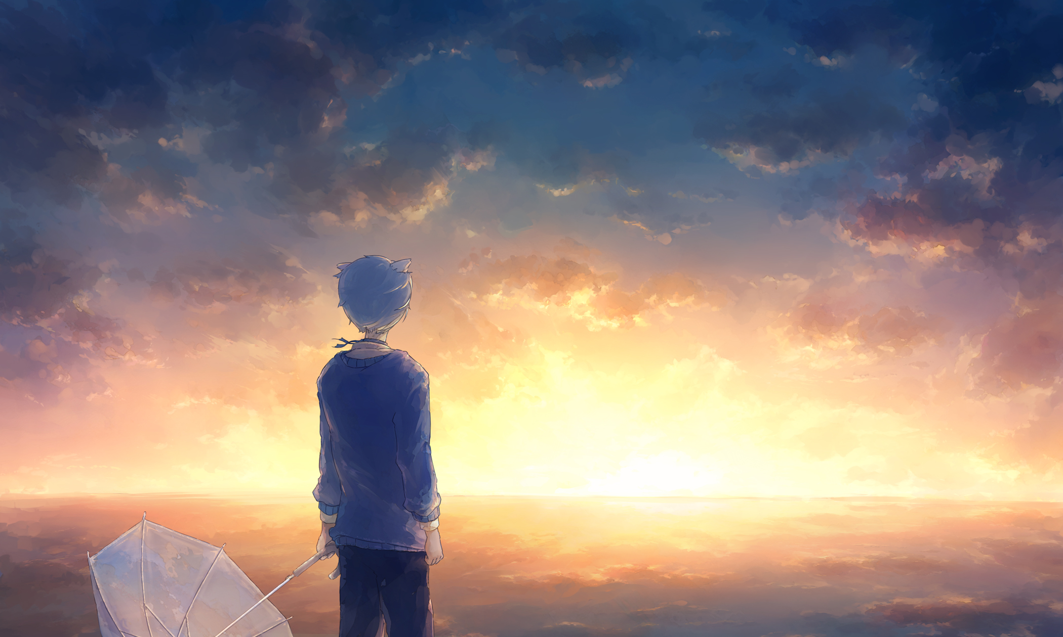 Handy-Wallpaper Junge, Sonnenuntergang, Animes kostenlos herunterladen.