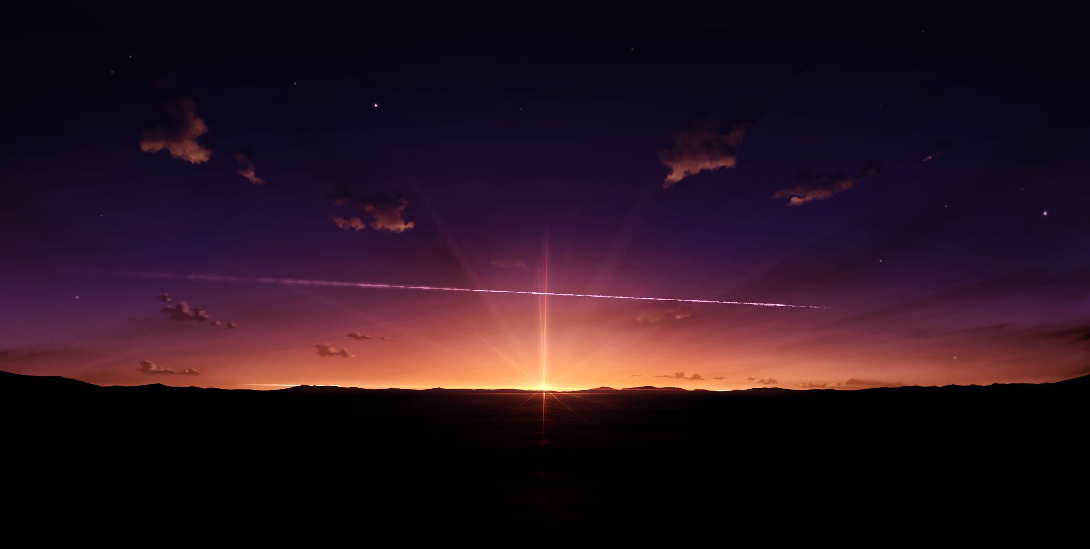 Laden Sie das Landschaft, Wolke, Himmel, Sonnenuntergang, Animes-Bild kostenlos auf Ihren PC-Desktop herunter