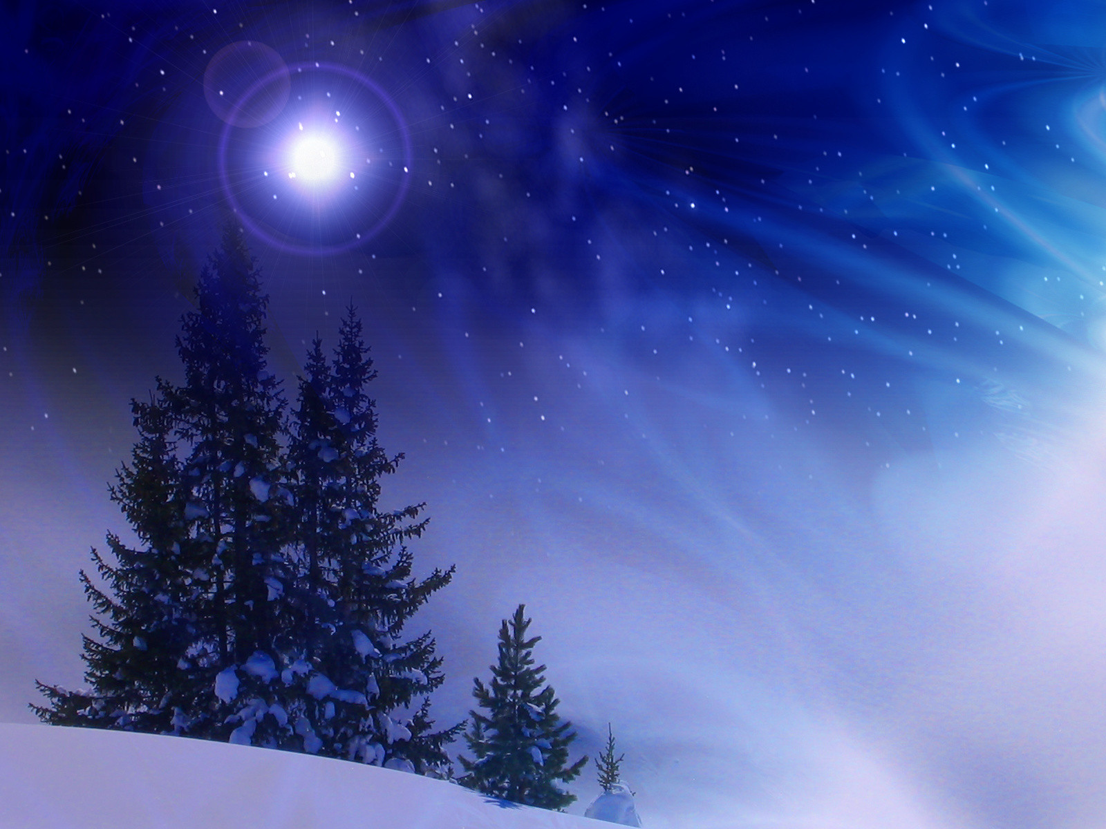 Скачать обои бесплатно Зима, Небо, Звезды, Ночь, Луна, Снег, Дерево, Звездное Небо, Синий, Земля/природа картинка на рабочий стол ПК
