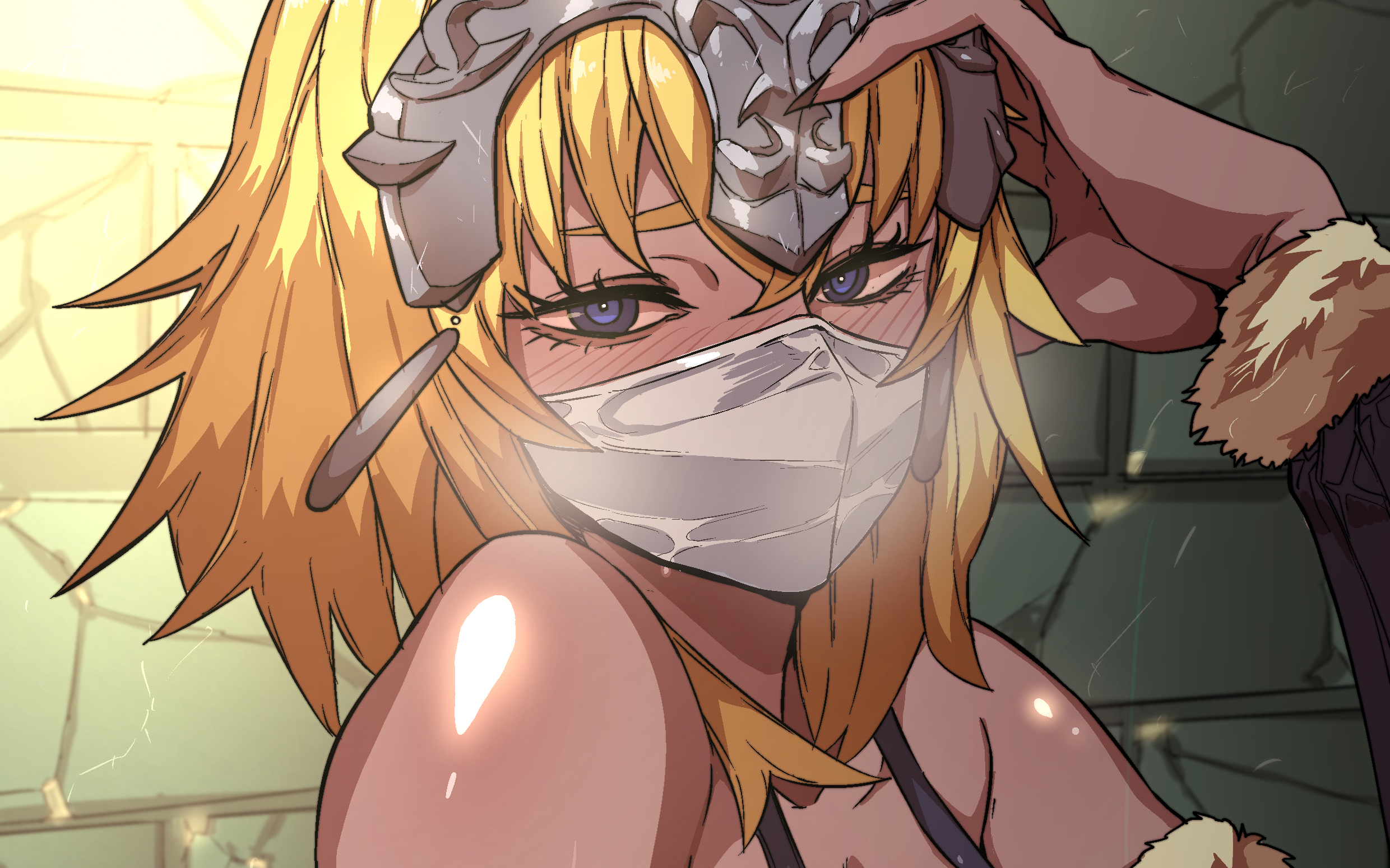 Laden Sie das Maske, Blaue Augen, Blondinen, Animes, Fate/grand Order, Jeanne D'arc (Fate Serie), Herrscher (Schicksal/apokryphen), Schicksalsserie-Bild kostenlos auf Ihren PC-Desktop herunter