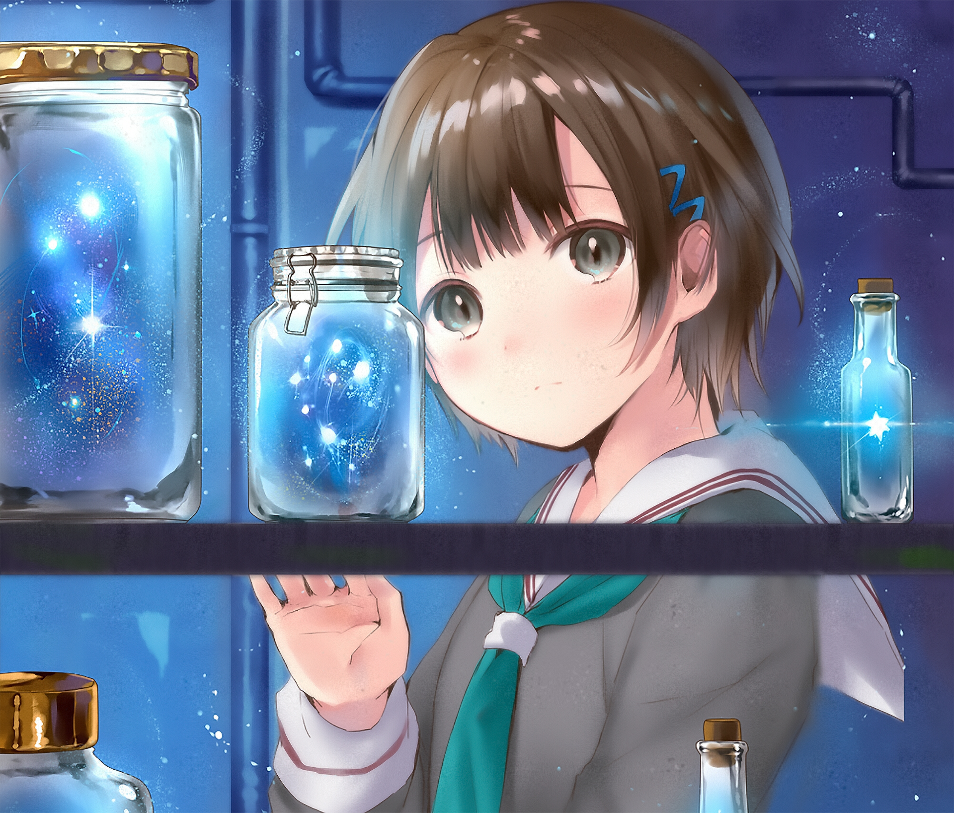 Free download wallpaper Anime, Glass, Schoolgirl, Original, School Uniform, Short Hair on your PC desktop