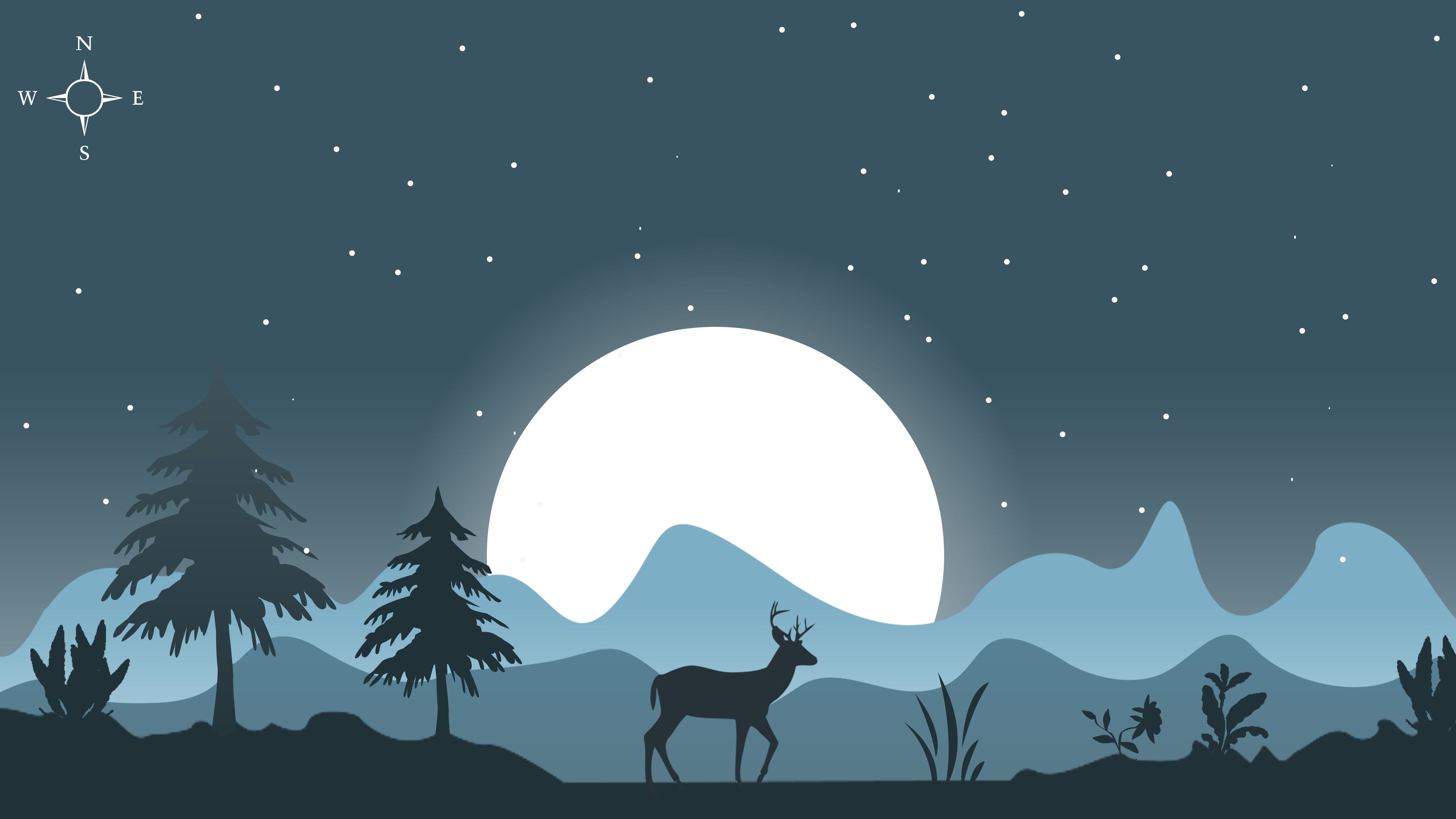 Laden Sie das Mond, Hirsch, Künstlerisch-Bild kostenlos auf Ihren PC-Desktop herunter