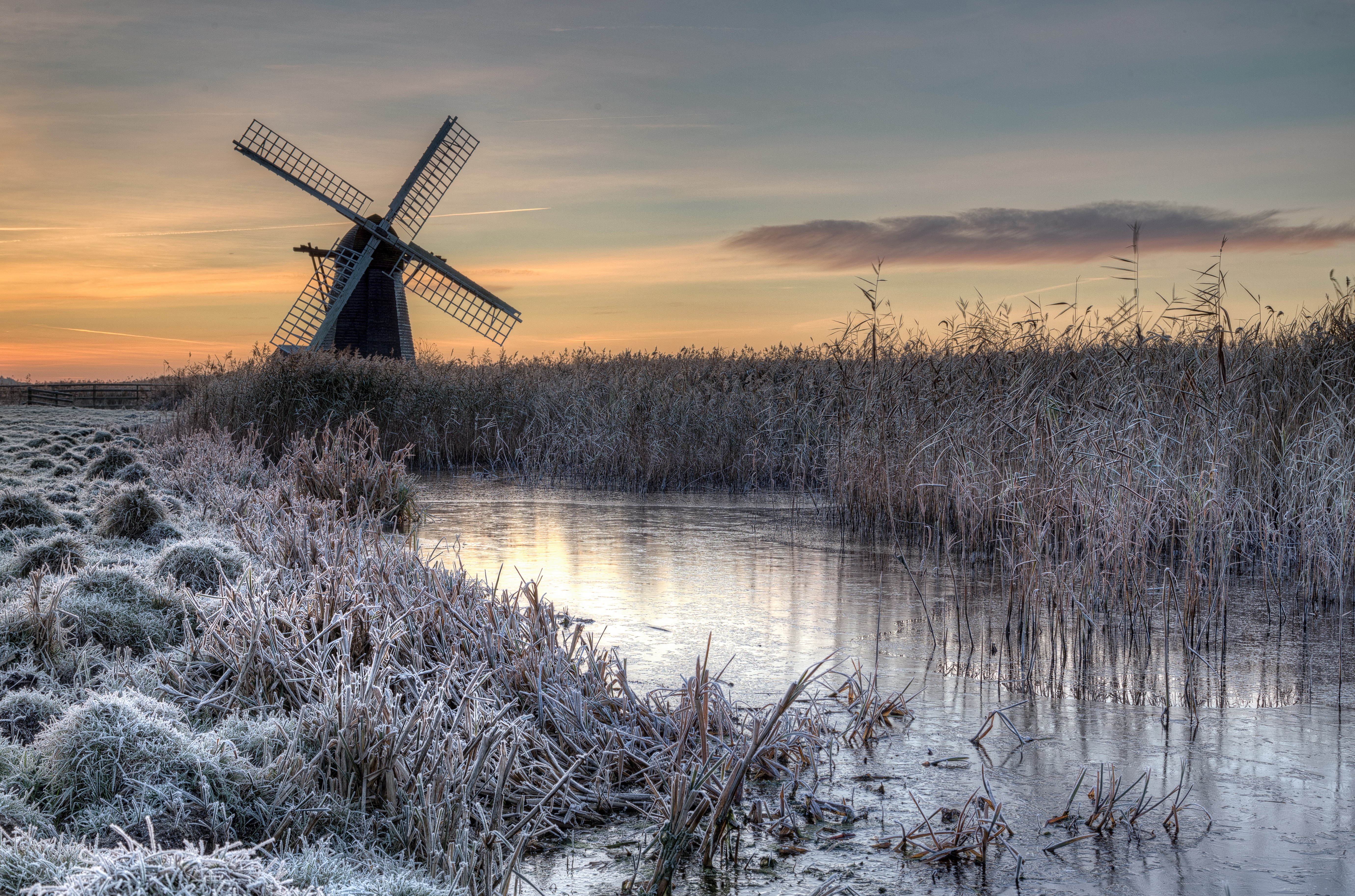 Free download wallpaper Winter, Building, Plant, Frozen, Windmill, Man Made on your PC desktop
