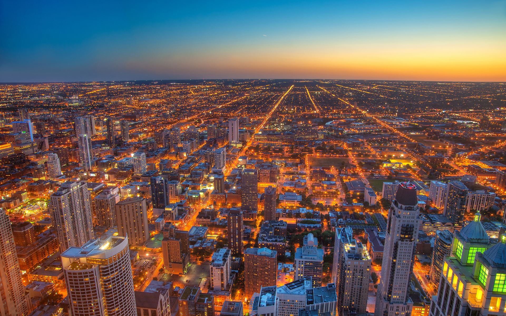 Free download wallpaper Sunset, City, Hdr, Sunlight, Chicago, Man Made on your PC desktop