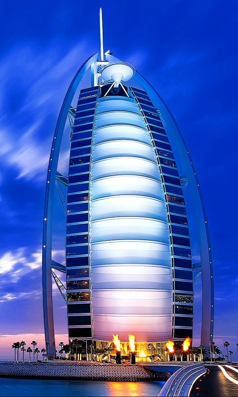 Descarga gratuita de fondo de pantalla para móvil de Arquitectura, Crepúsculo, Horizonte, Nube, Burj Al Arab, Hecho Por El Hombre, Dubái.