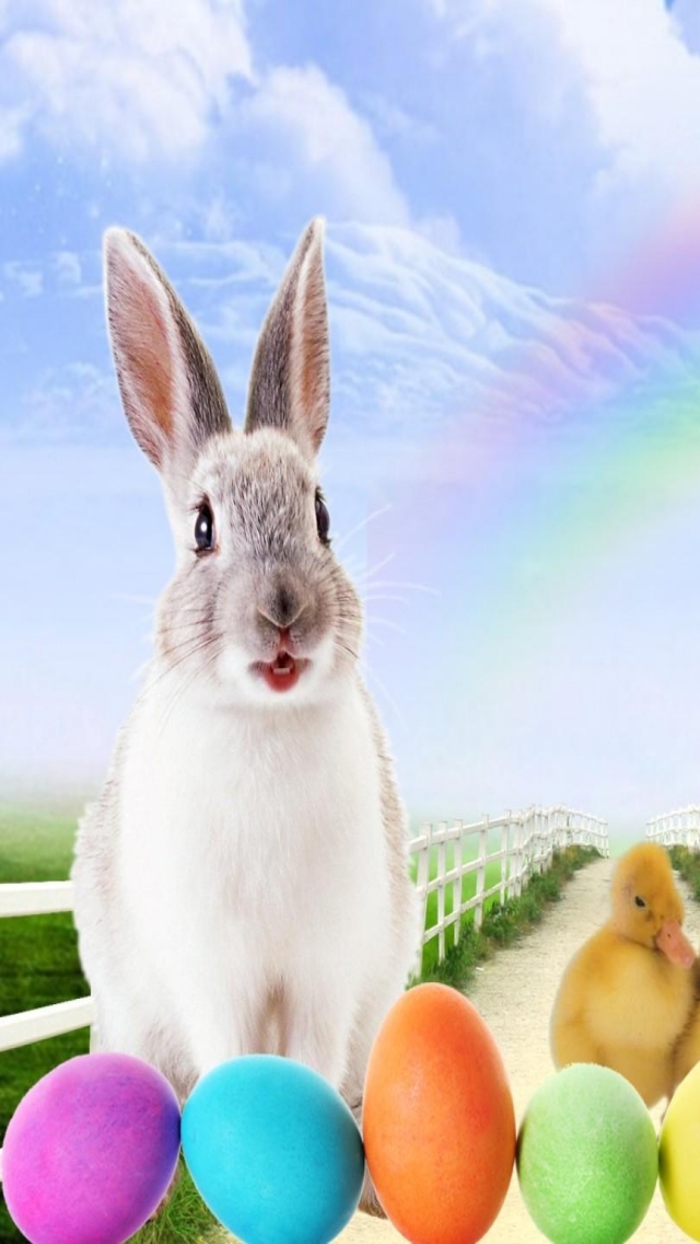 Скачать картинку Кролик, Курица, Праздничные, Пасхальный, Пасхальное Яйцо в телефон бесплатно.