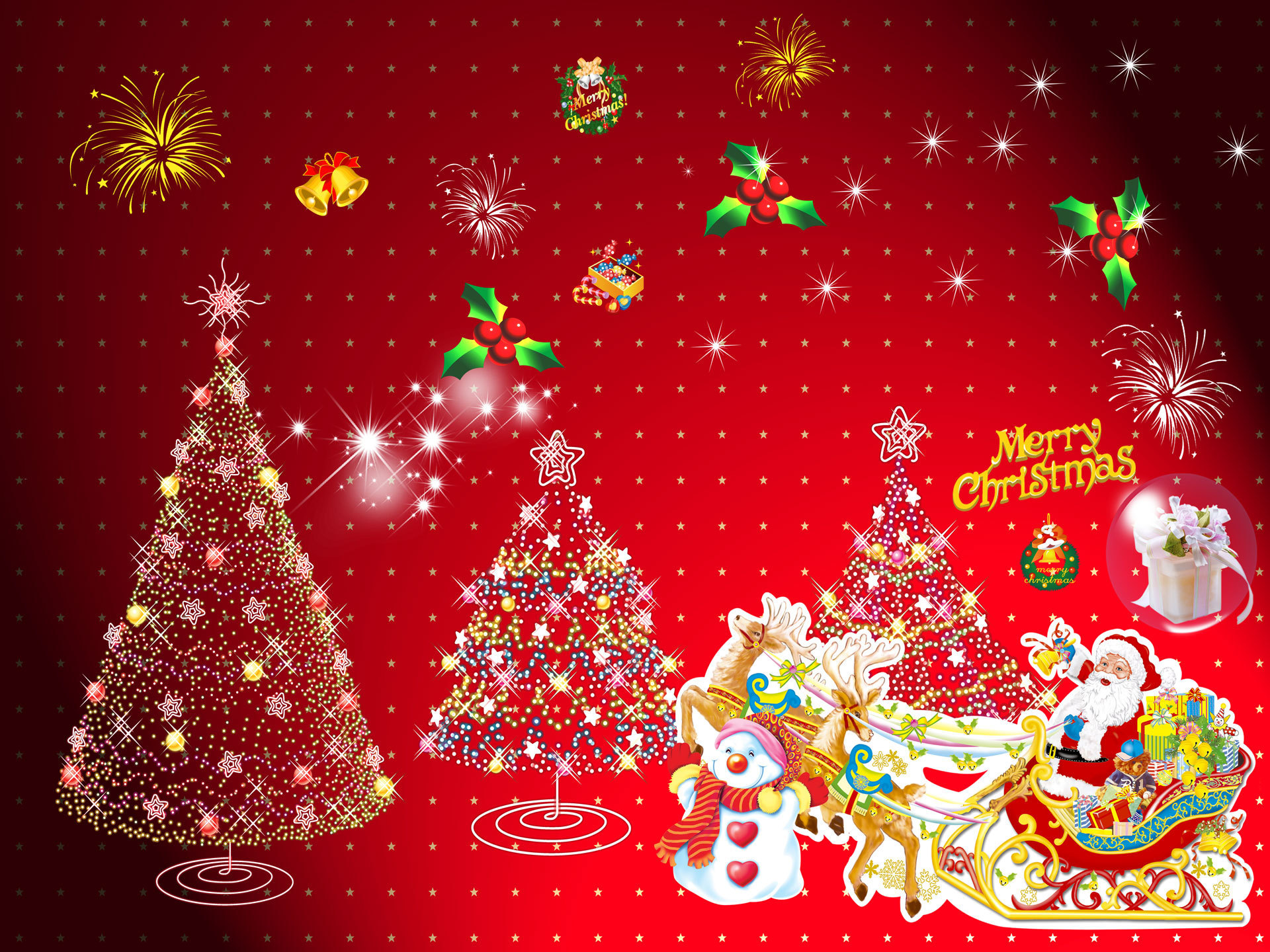 621963壁紙のダウンロードメリークリスマス, 雪だるま, クリスマスツリー, ホリデー, クリスマス, サンタ-スクリーンセーバーと写真を無料で