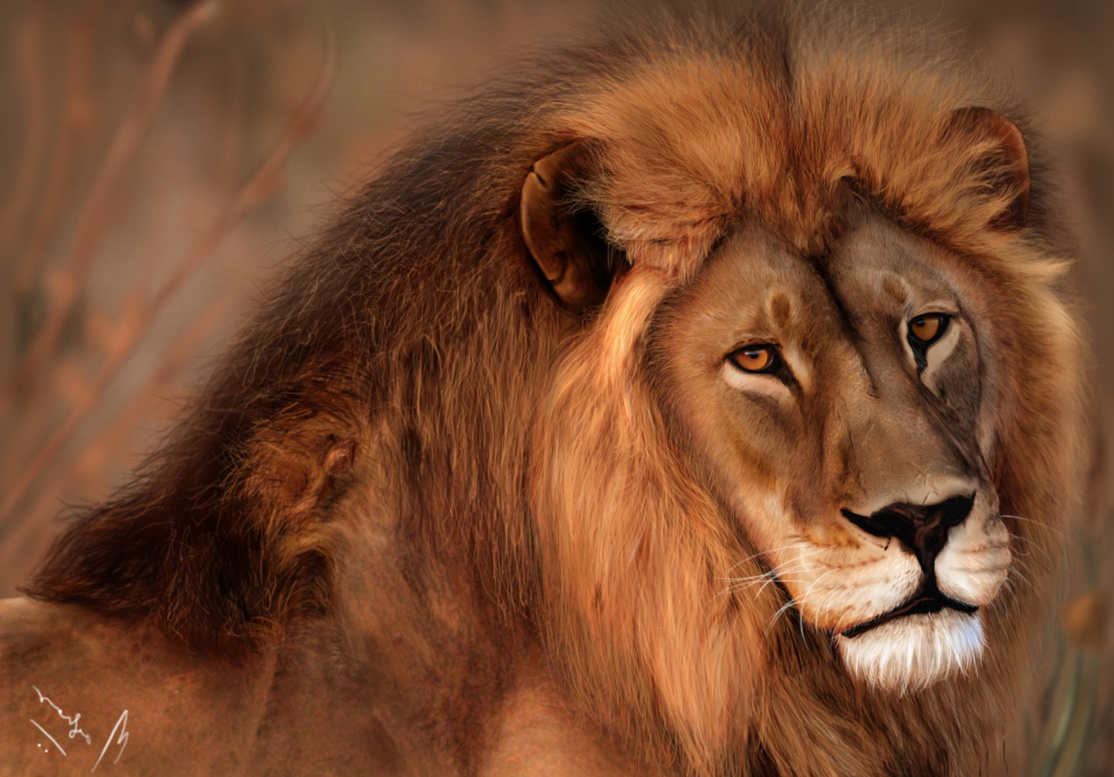 Download mobile wallpaper Cats, Lion, Animal, Painting for free.