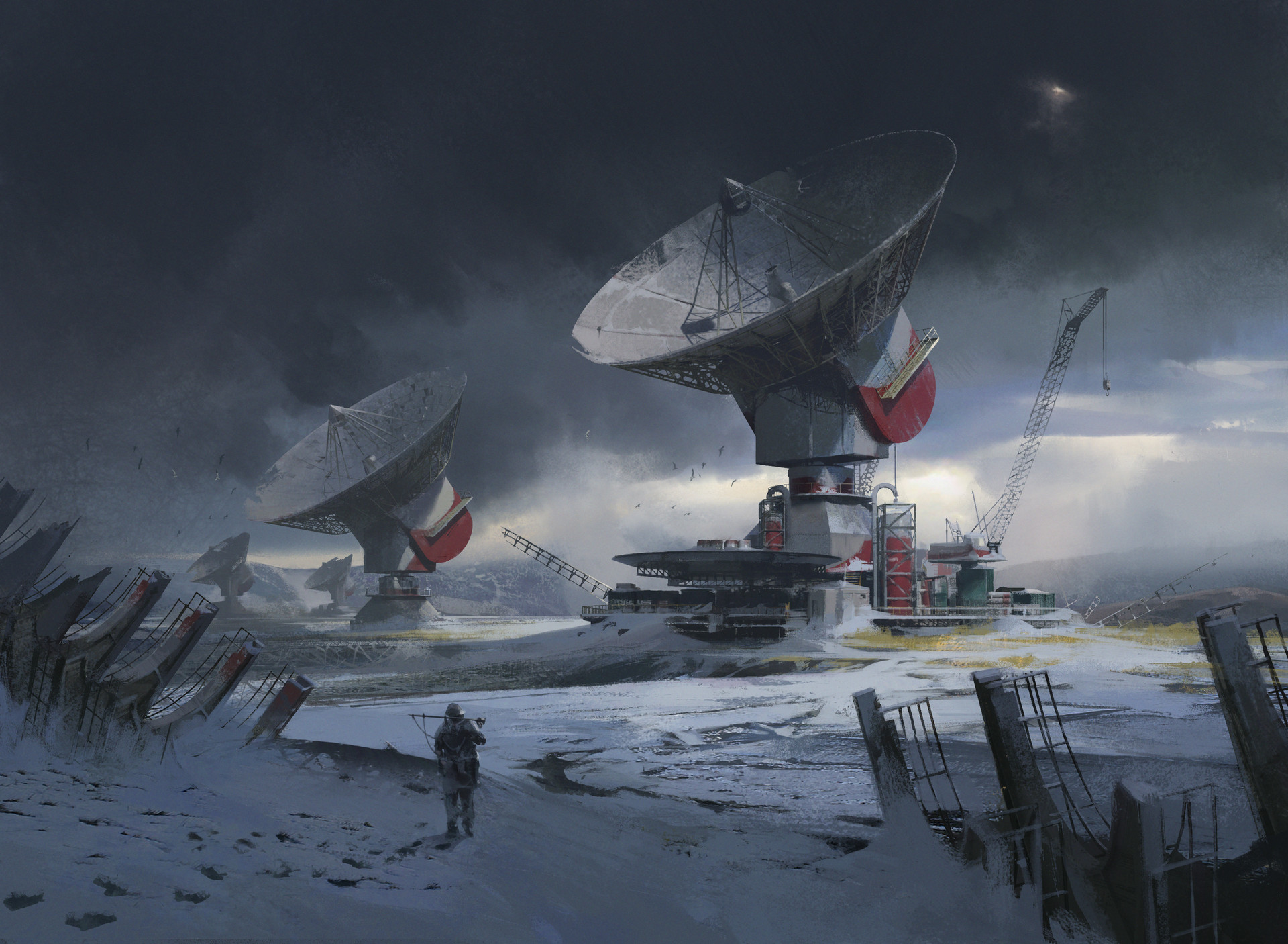 structure, radar, sci fi, landscape, snow