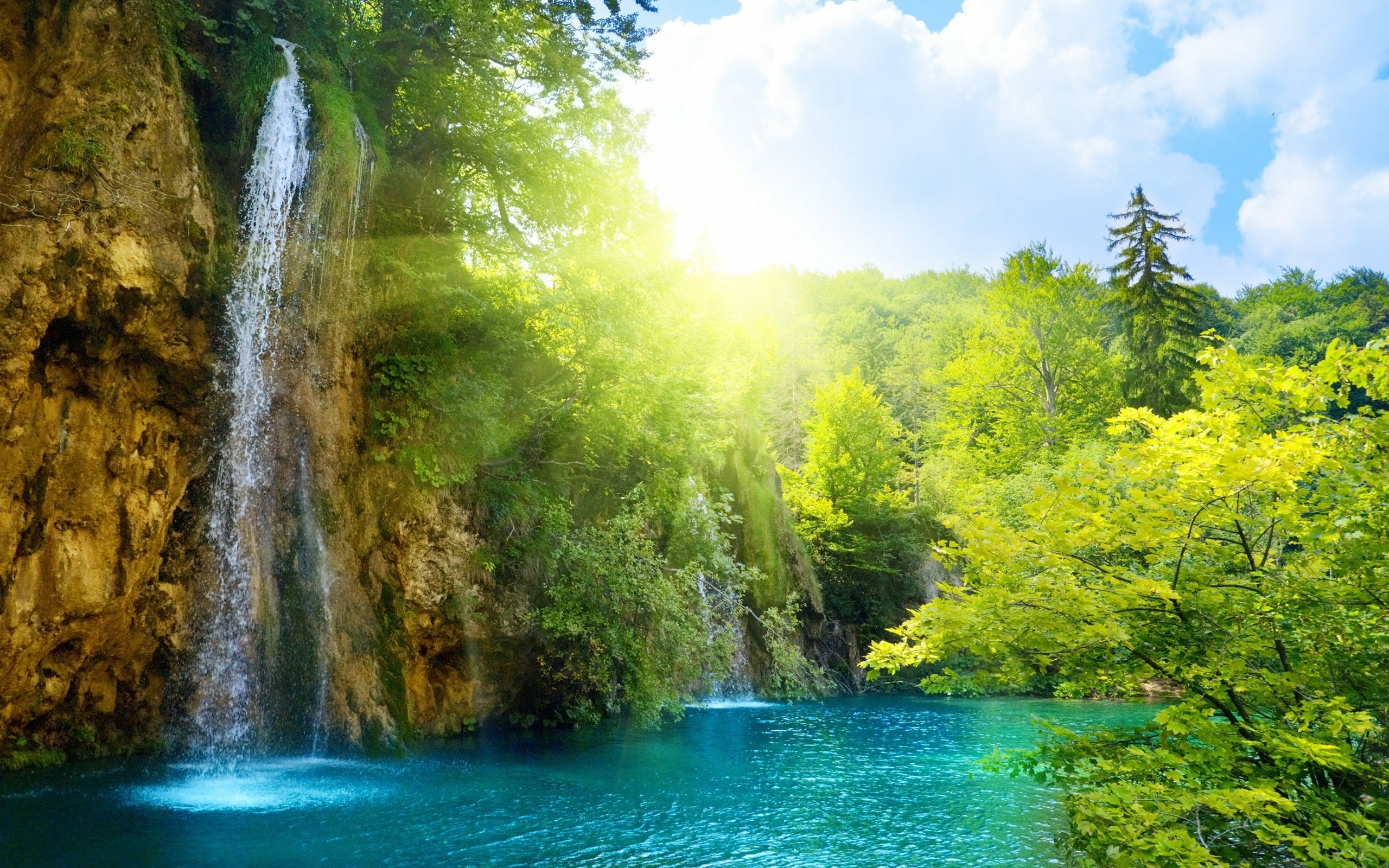 Free download wallpaper Landscape, Rivers, Trees, Mountains, Waterfalls on your PC desktop