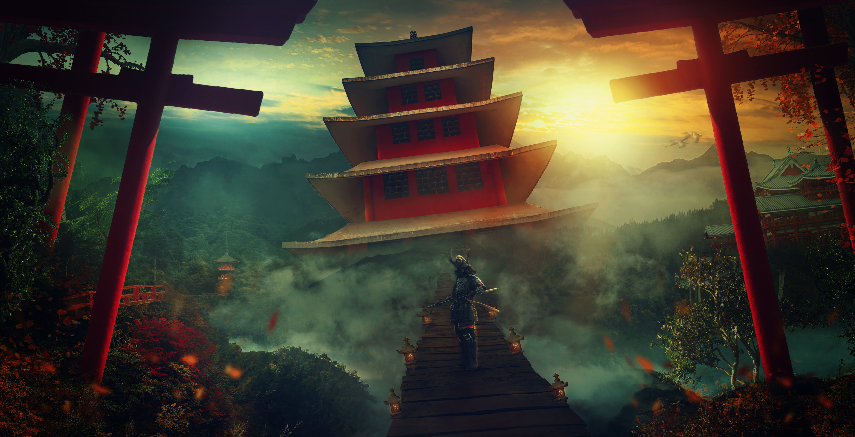 Free download wallpaper Fantasy, Warrior, Samurai, Castle on your PC desktop