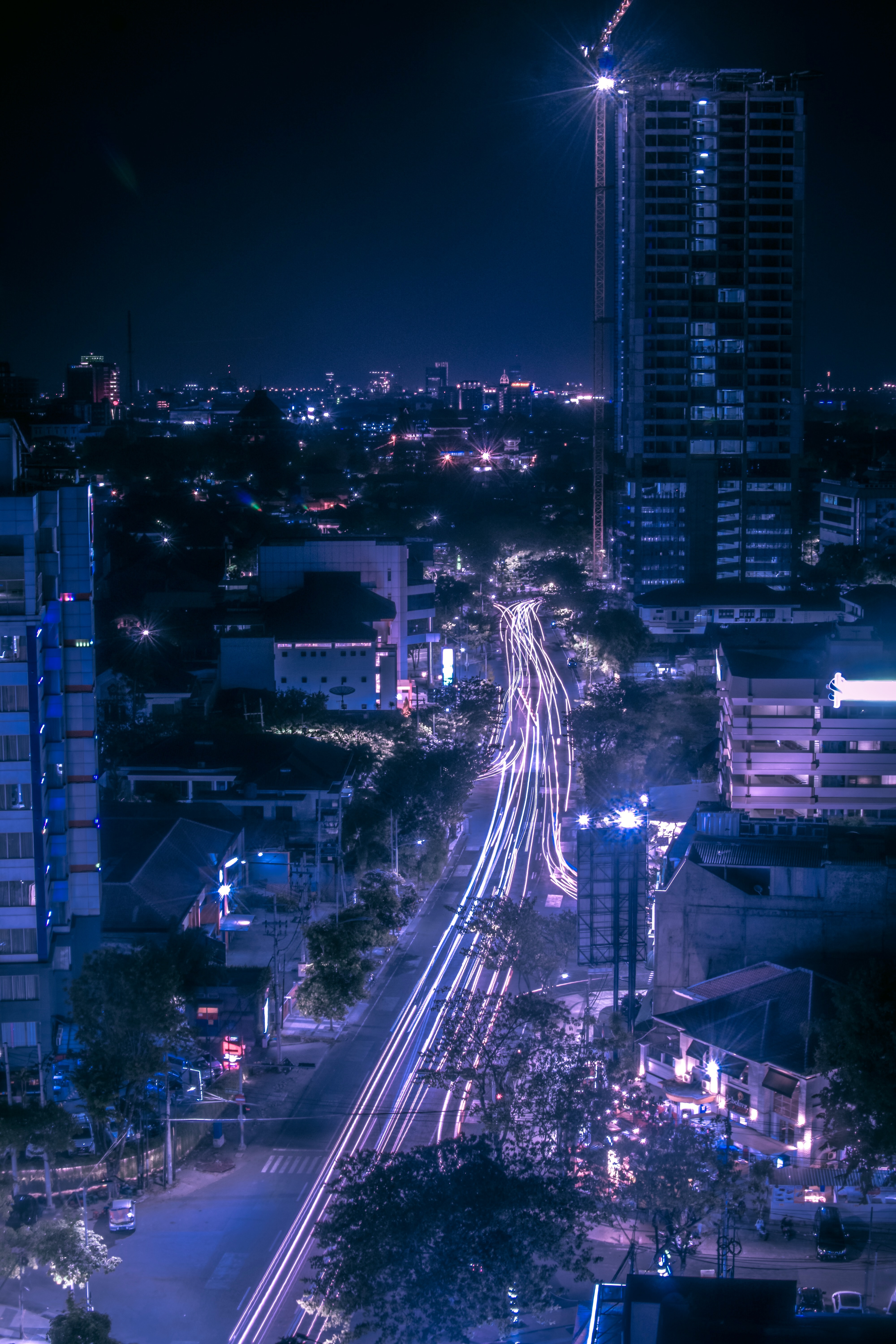 Download mobile wallpaper Traffic, Movement, View From Above, Cities, Road, Lights, Night City for free.