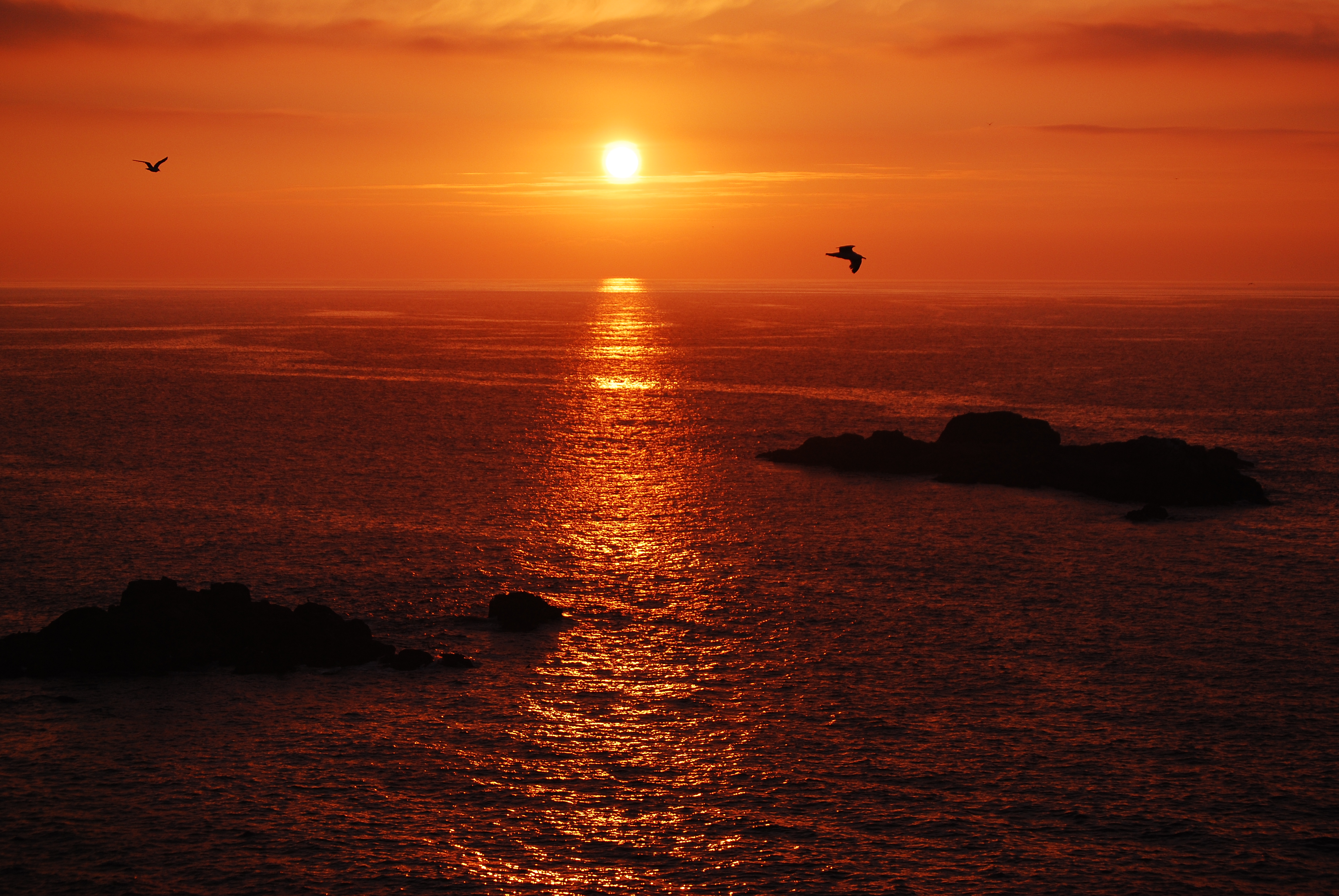 Скачать картинку Море, Океан, Земля/природа, Закат Солнца, Оранжевый Цвет) в телефон бесплатно.